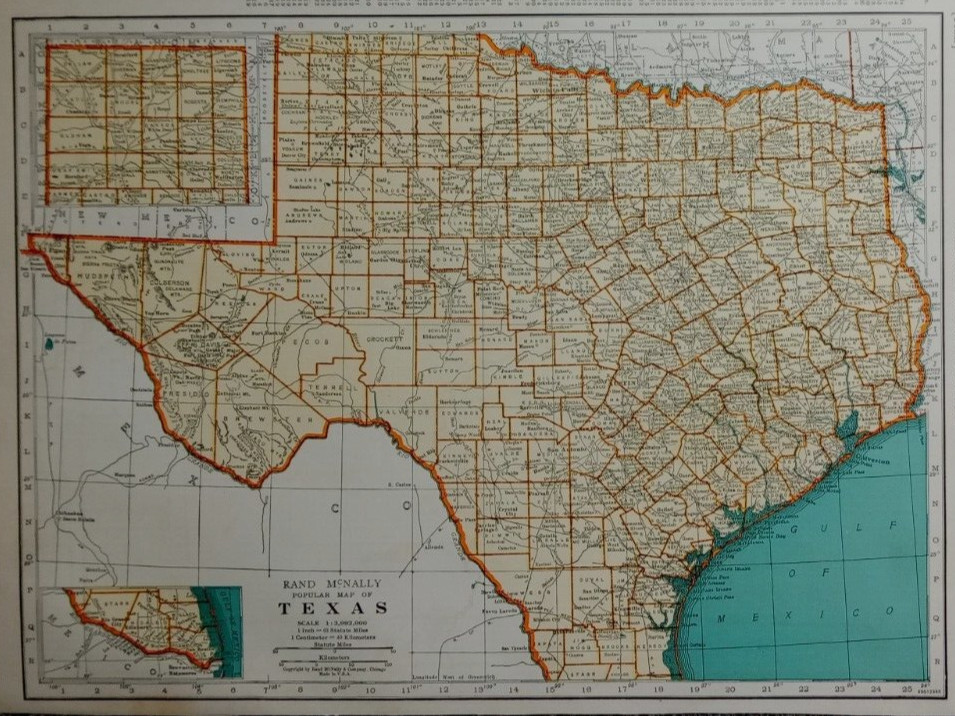 L@@K! Vintage 1940 World Atlas Colored Map of Texas, TX & South Dakota, SD WWII