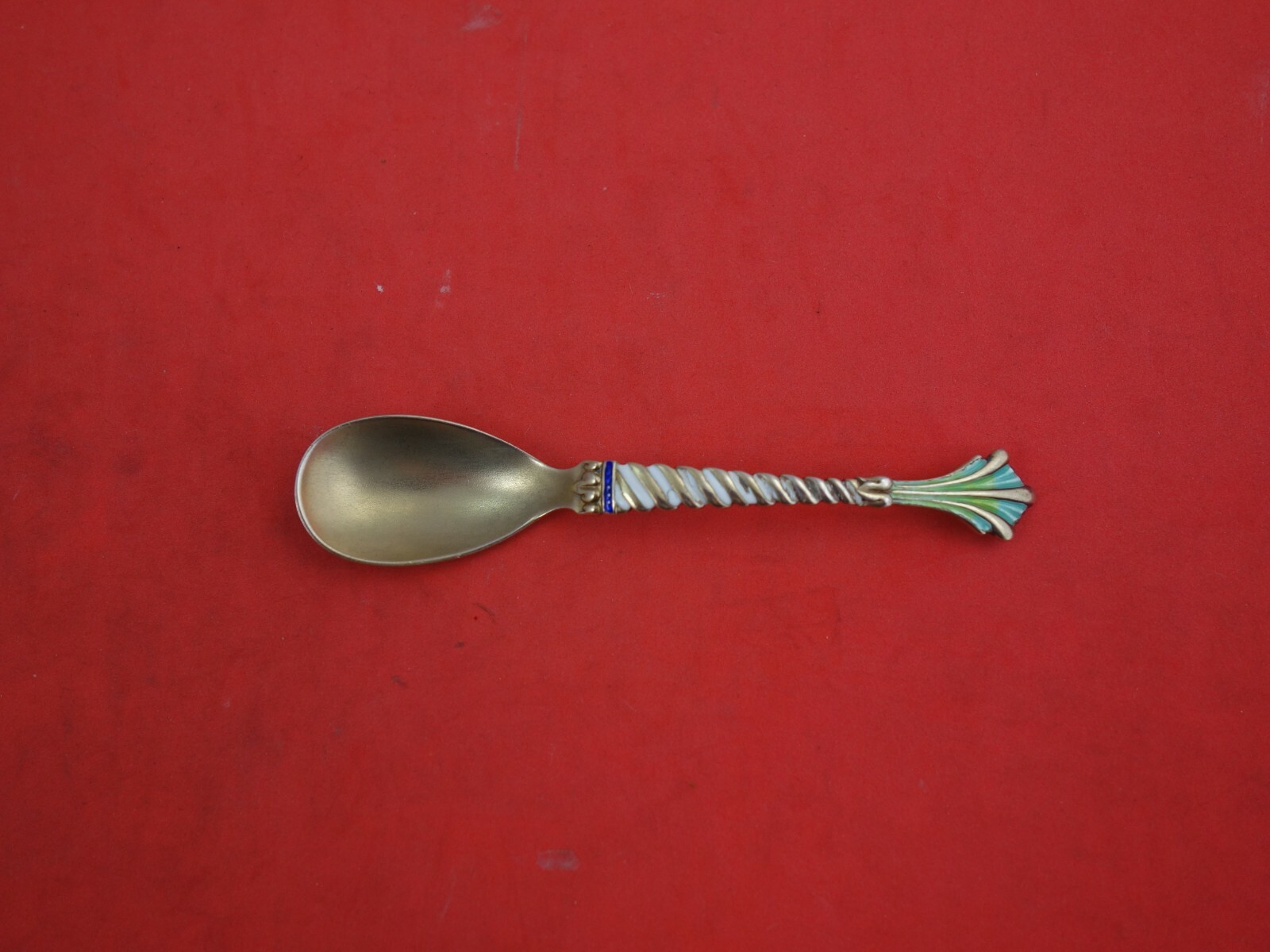 Shiebler Sterling Silver Egg Spoon Vermeil w/ Blue, Green and White Enamel 4