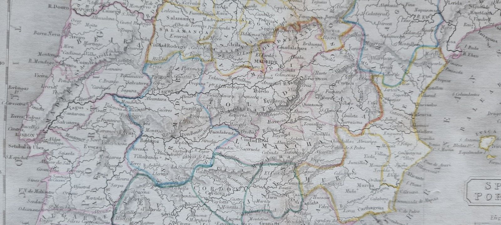 Antique (1844) map – Spain & Portugal – Selina Hall / Samuel Butler