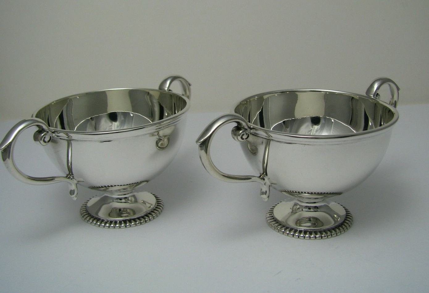 2 STERLING SILVER SALT CELLARS DISHES by Wakely & Wheeler London England ca1924