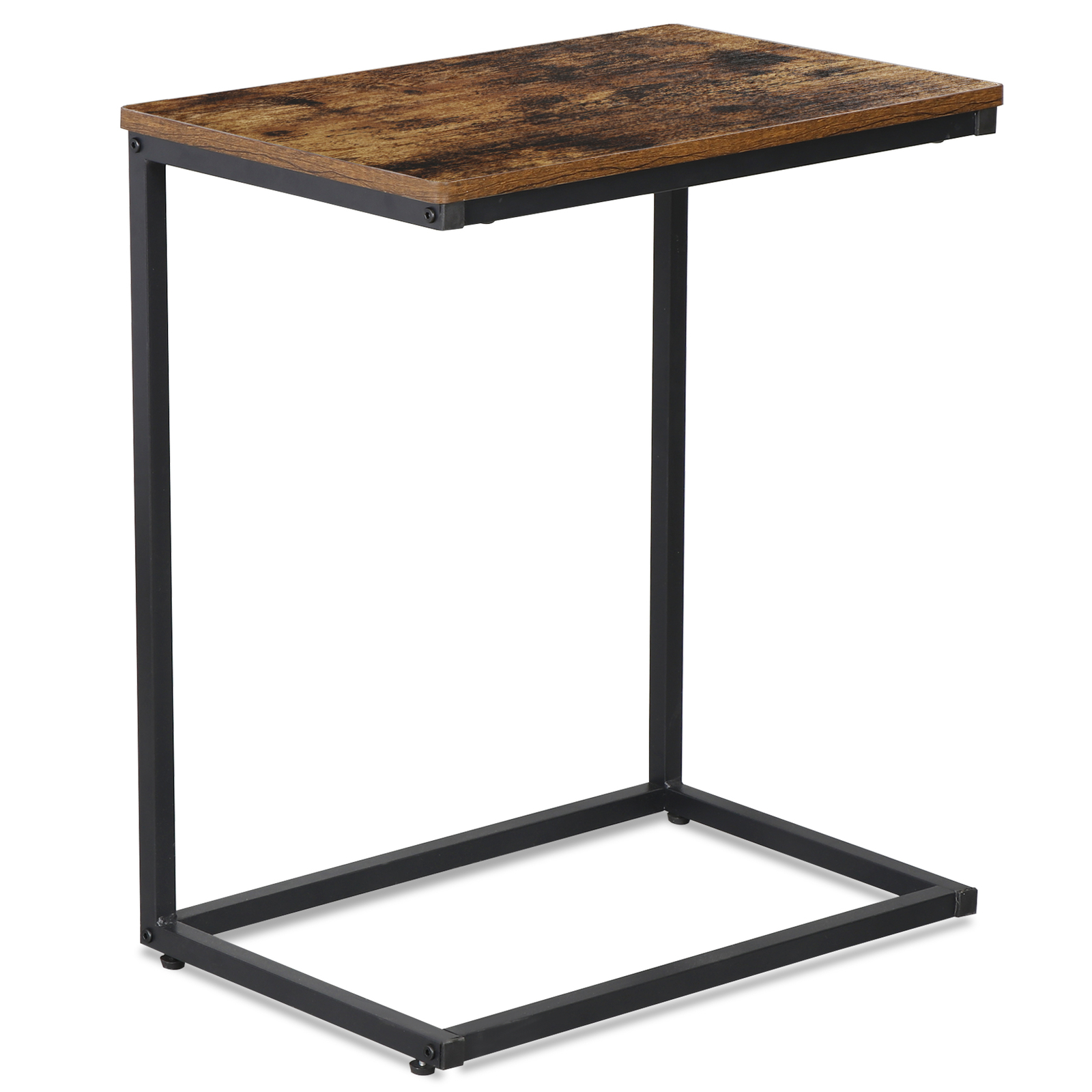 C-Shaped Side Table Couch Sofa End Table for TV Trays Living Room Rustic Brown