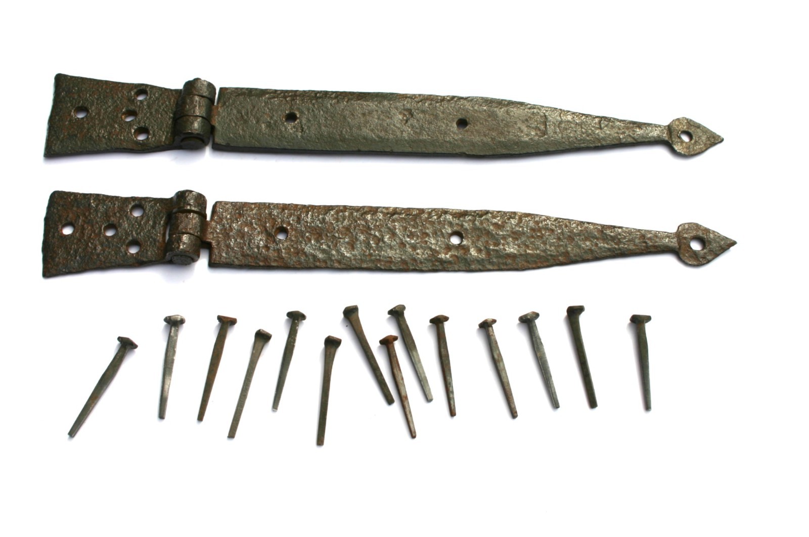 Beautiful 15″ Matched Pair Antique Spade-Tip Butterfly Hinges, 1700’s (?)