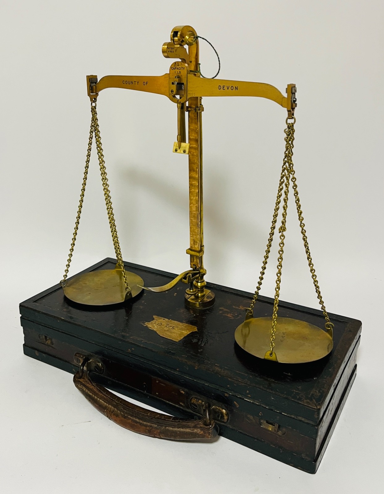 Antique Devon County Travelling Excise Brass Balance Scales De Grave 1903