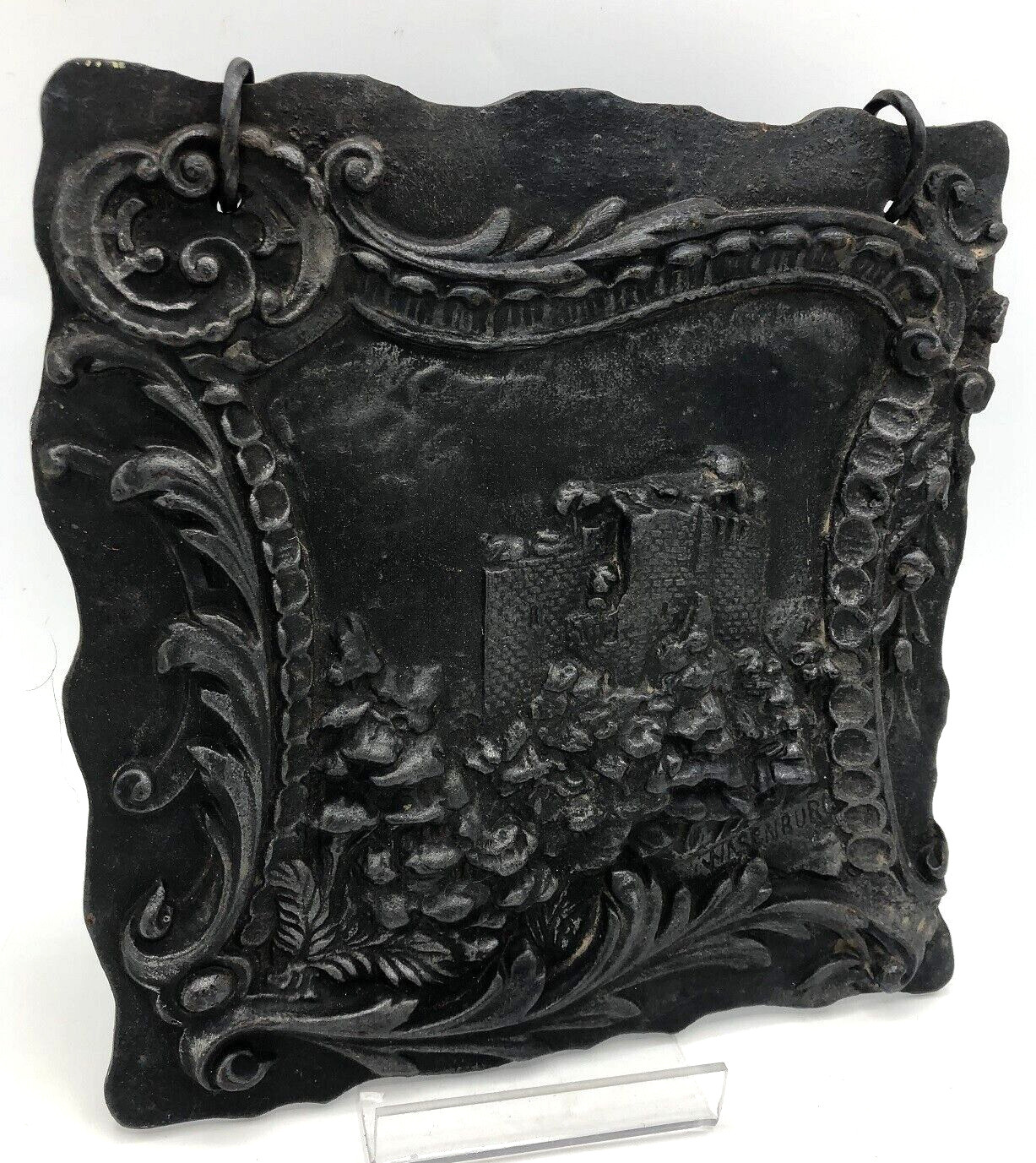 Antique french cast iron plate early 1900’s low relief castle