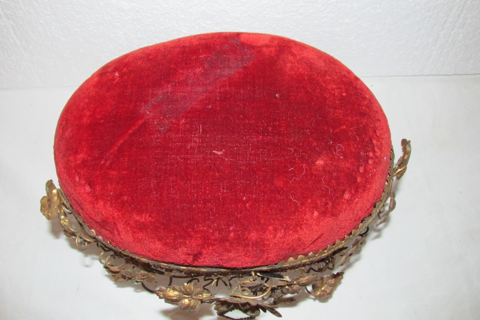 Antique Globe De Mariee Interior Cusioned Stool Part Ormolu Flowers Mirrors