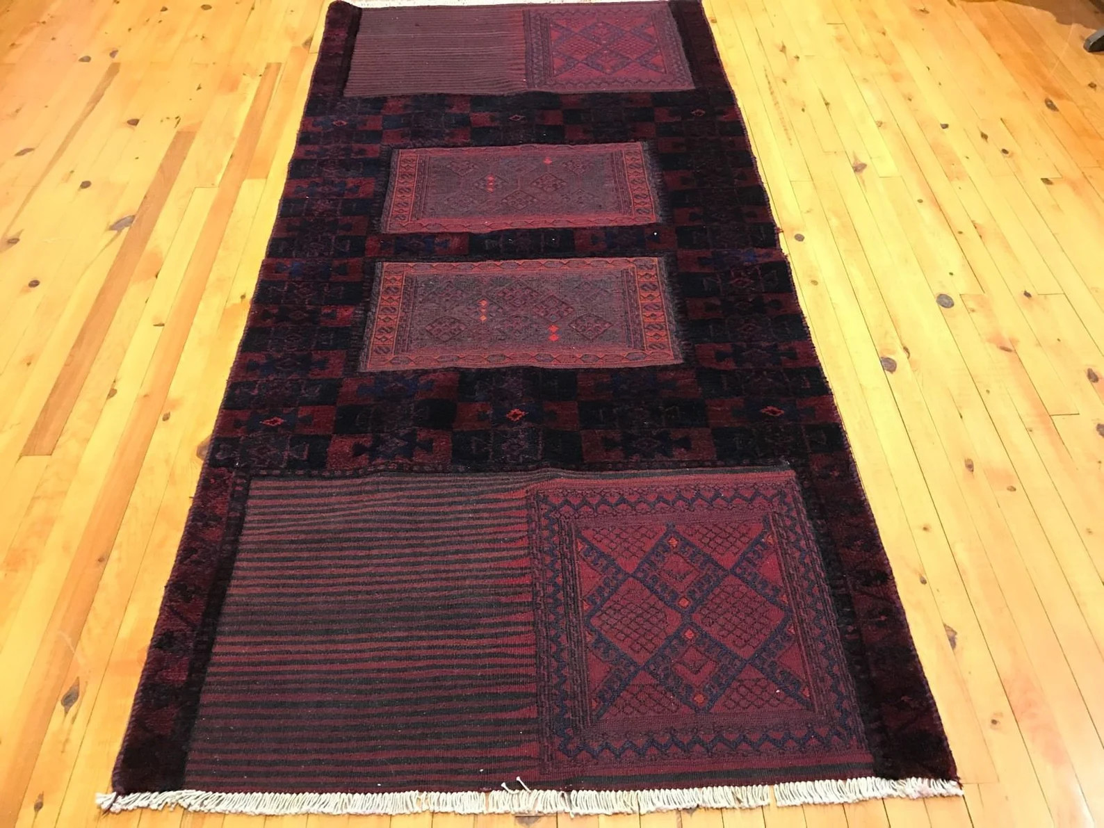 1960s Vintage Tent-Woven Bahtiyari Kurdish Camel Bag Rug 3x8ft