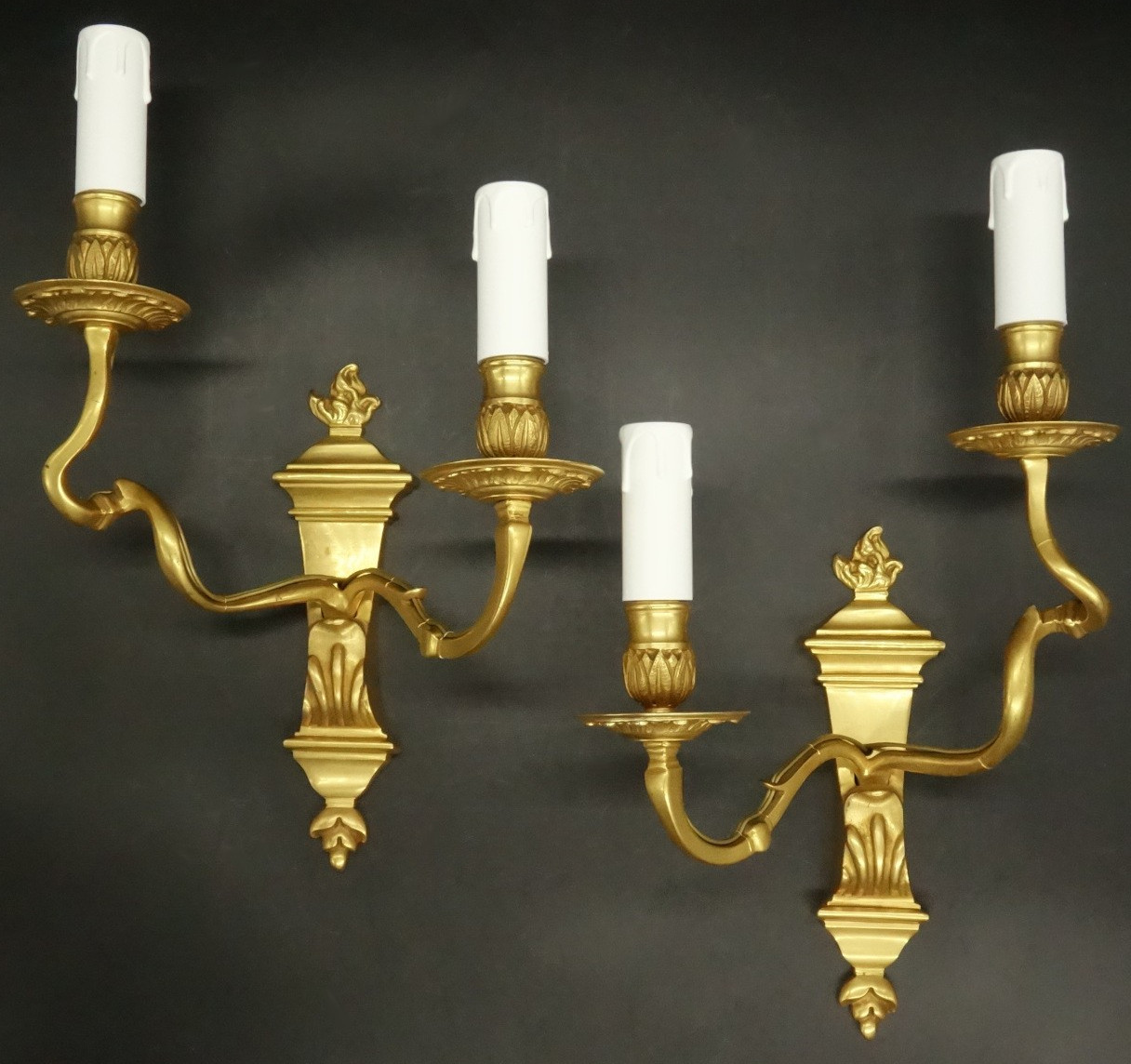 LARGE PAIR OF WALL SCONCES LOUIS XVI STYLE ERA 19TH-GILT BRONZE – FRENCH ANTIQUE