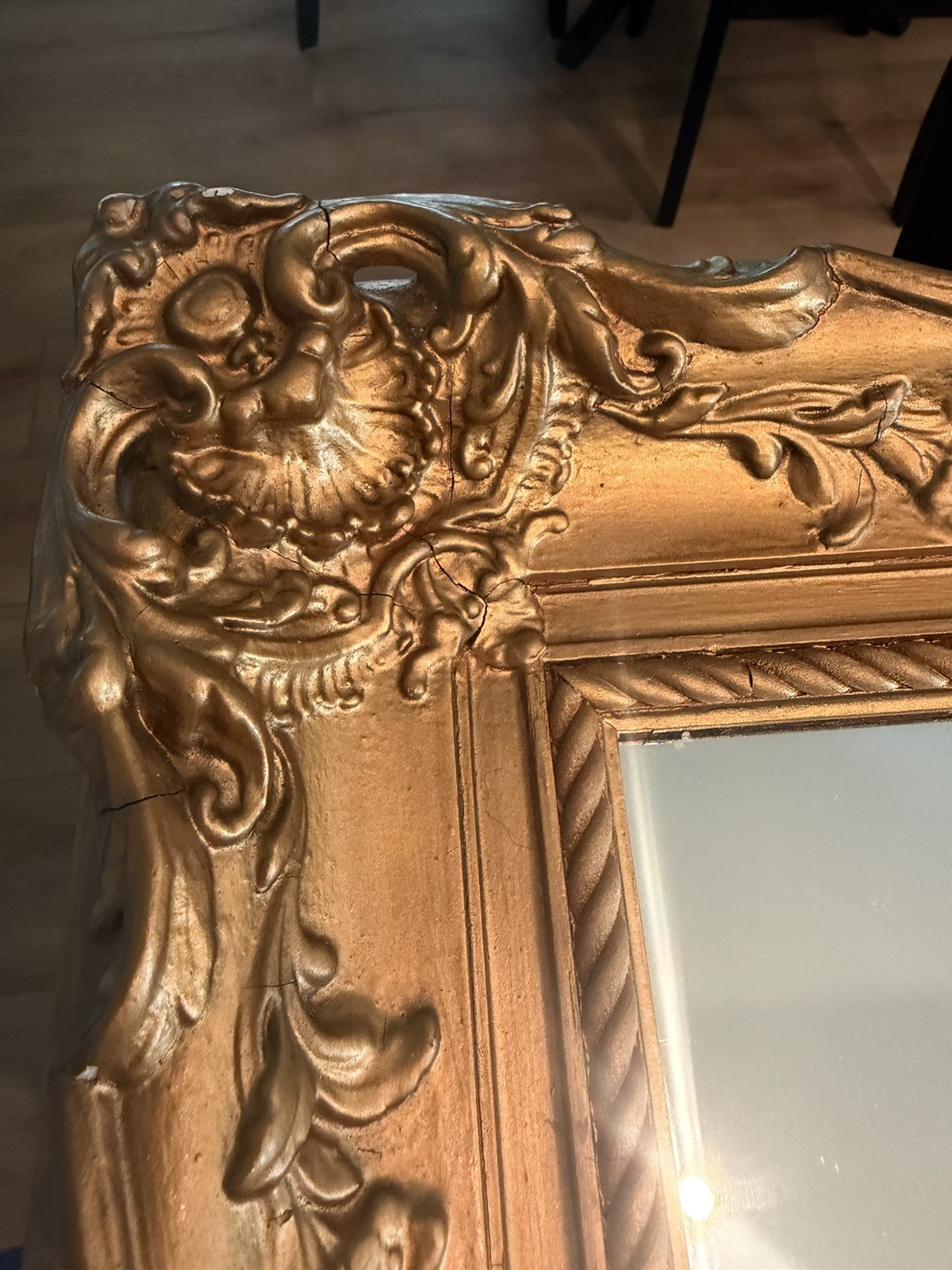 Vintage Gesso Solid Wood Framed Mirror 32 x 37″ painted Bronze Gold