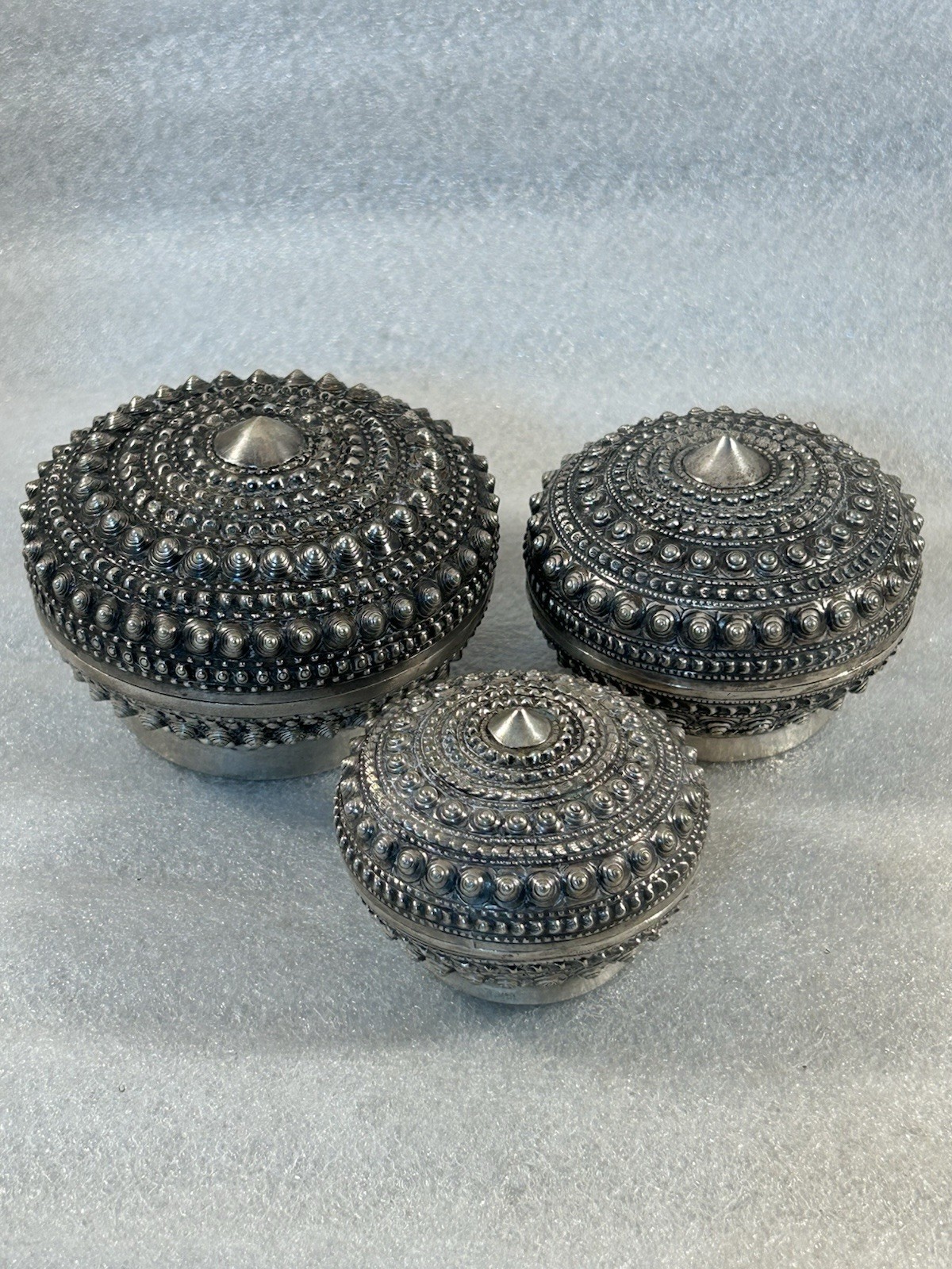 Set 3 CHINESE EXPORT Sterling SILVER Betel Trinket Tobacco Boxes 6.4 oz (181 g)