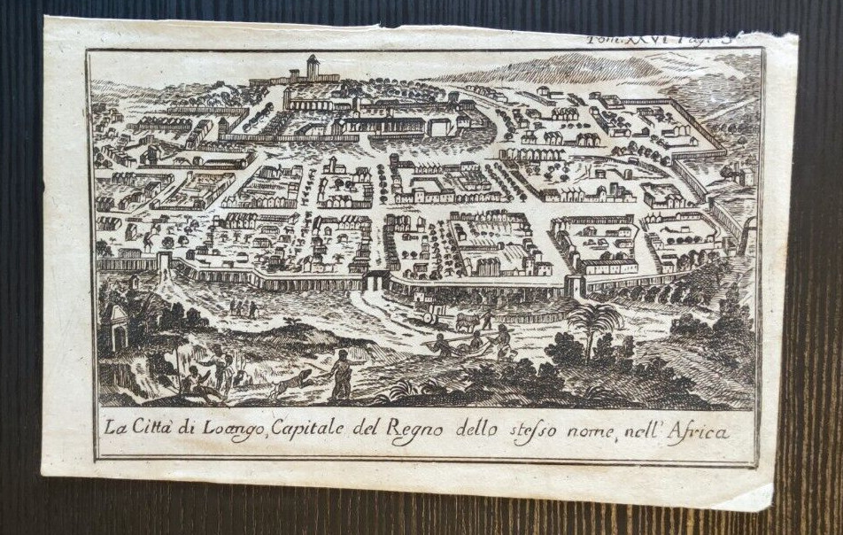 ENGRAVING VIEW MAP LOANGO REPUBBLICA DEL CONGO AFRICA 1750 CA