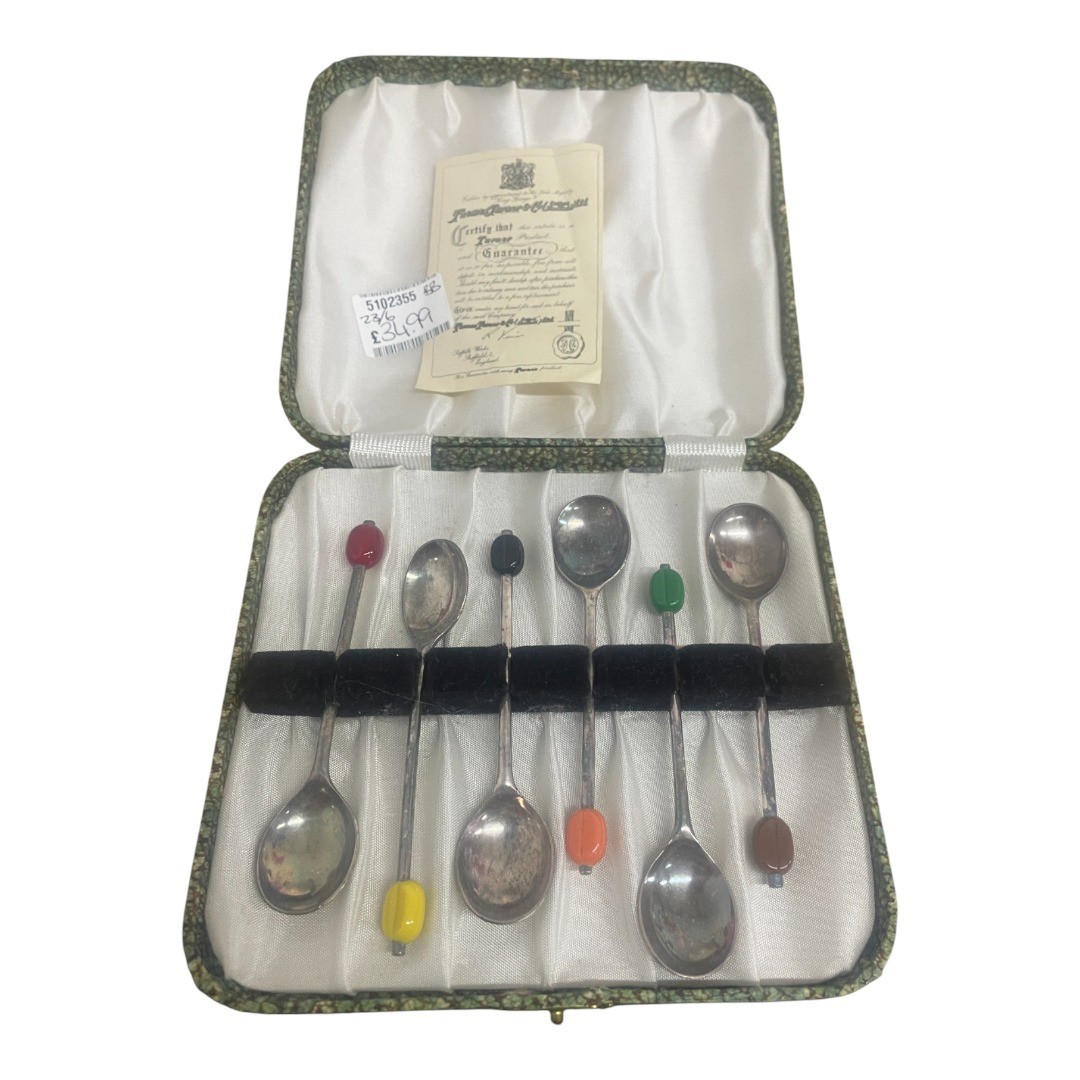 Spoon Set Thomas Turner Silver Plated Coffee Bean Art Deco Antique Collectable