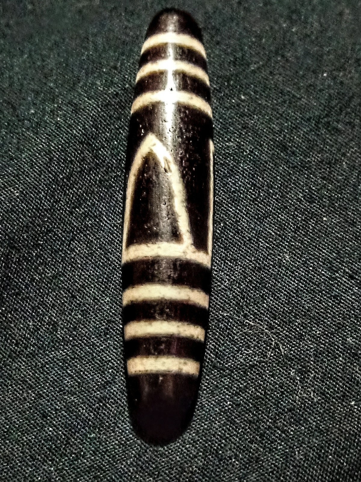 Pre-1800s Indo/Tibetan Old Agate 1 Eye Mountain Peak Dzi Bead 13*57mm 13.7grams