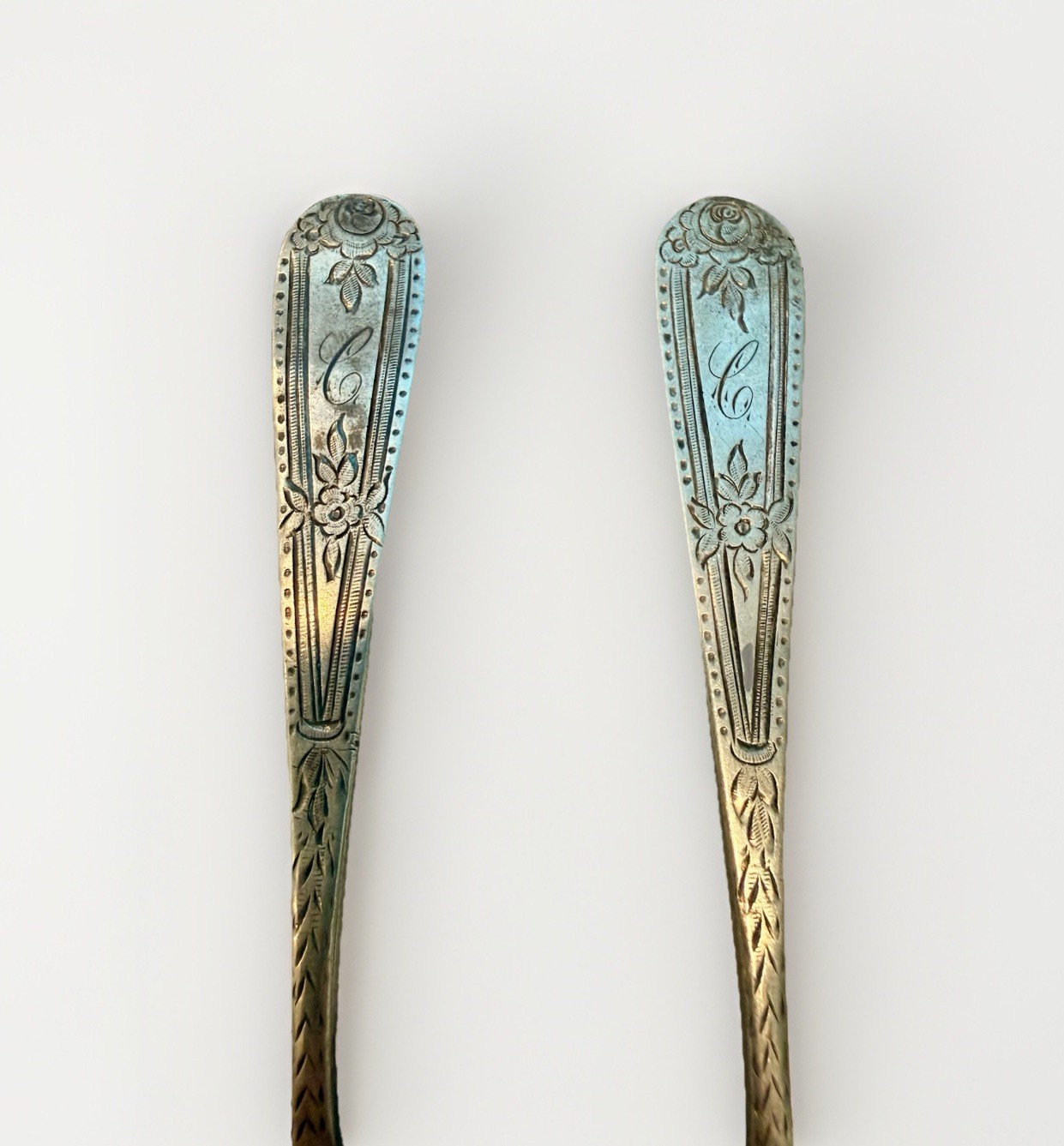 Early American Coin Silver Lot (2) 6”Teaspoons James Watts, Philadelphia