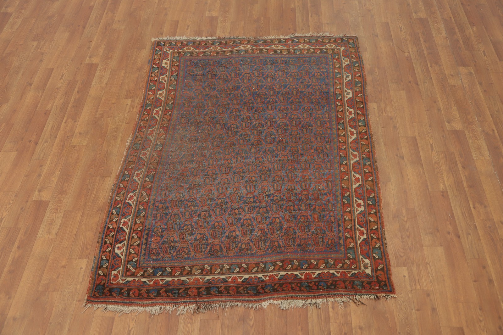 Pre-1900 Antique Vegetable Dye All-Over Pattern Rug 4×6 ft Hand-knotted Wool