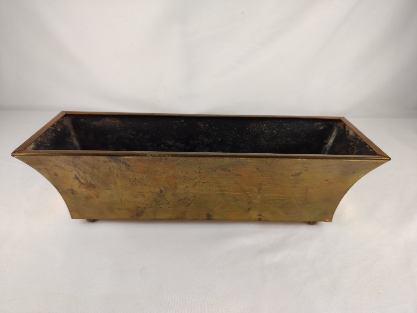 Antique/Vintage Brass Rectangular Container w/ four pedestal feet 12″ L X 3.5″ H
