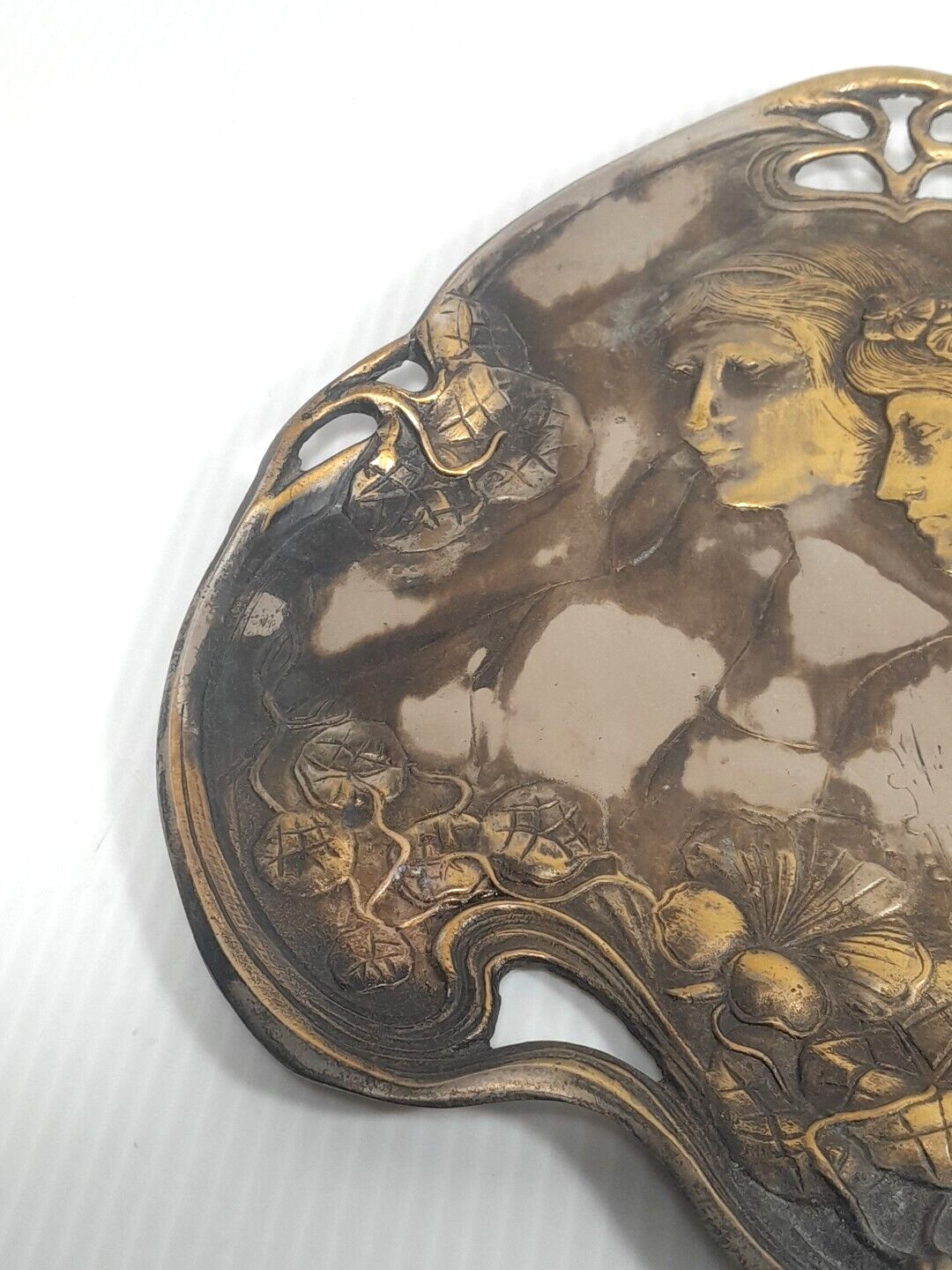 Antique Art Nouveau Jugendstil Brass Silverplate Card Vanity Tray 8.25″ X 9″