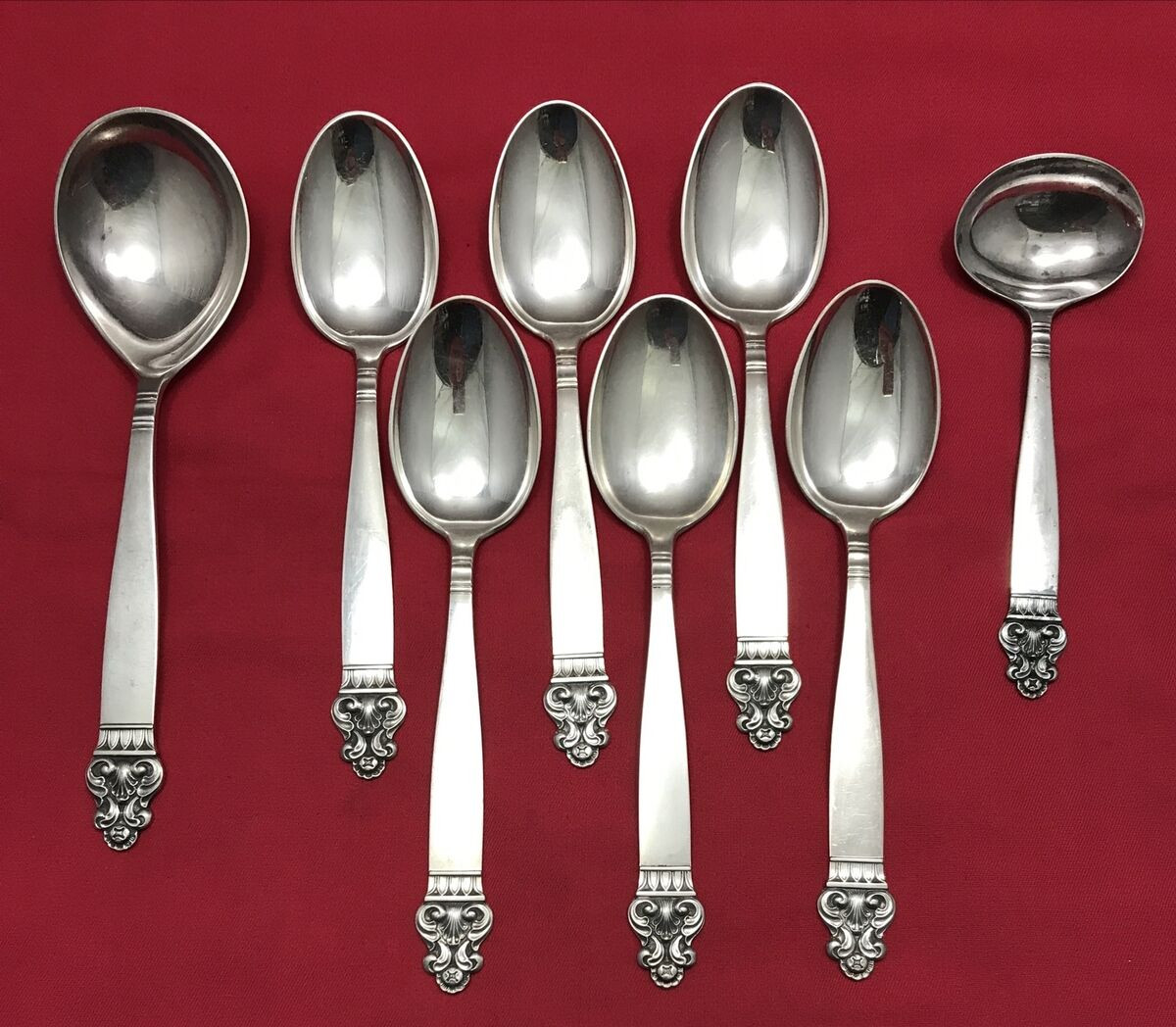 8 Pc 1967 VIDAR Th Marthinsen Norway Silverplated SOUP SPOONS & CREAM LADLE