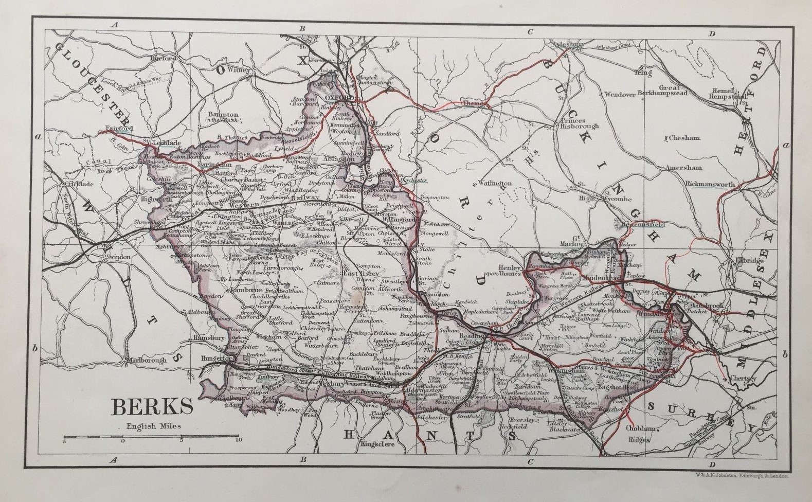 1889 Antique map – Berkshire – from Johnston’s Modern Atlas of England & Wales