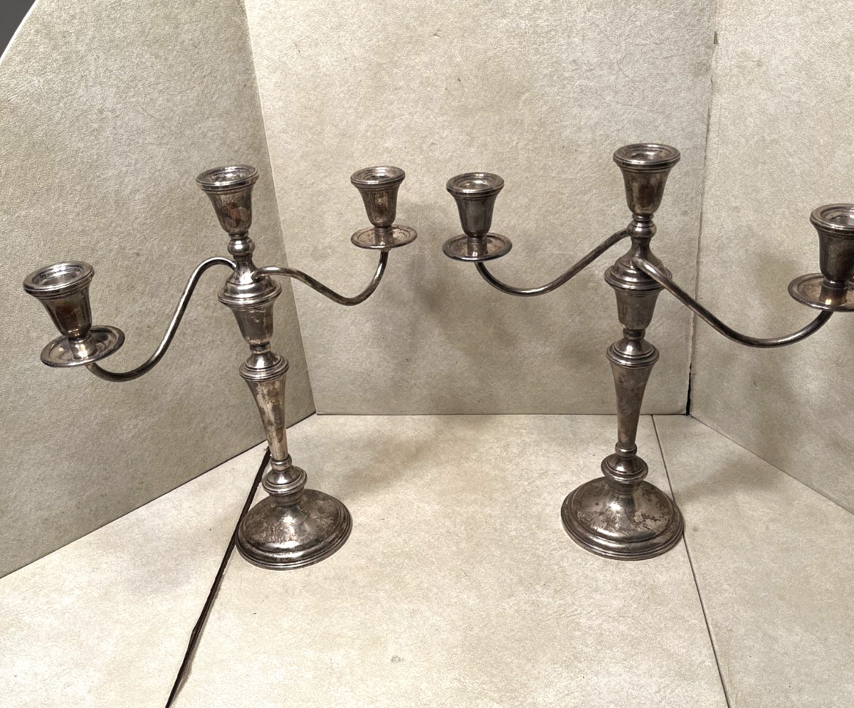 Elegant Pair of Lovely Vintage Sterling Weighted Preisner Candelabras