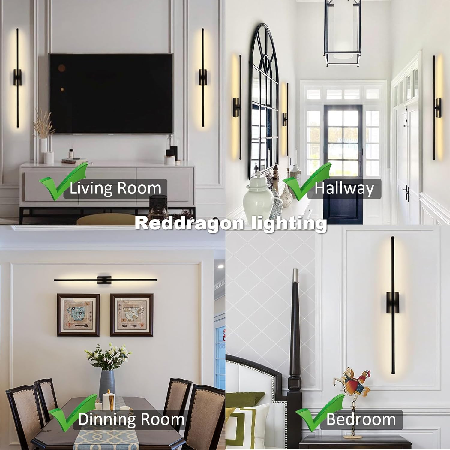 Only Suitable for Small Junction Box Set of 2 Hardwired Dimmable Long Black Tube
