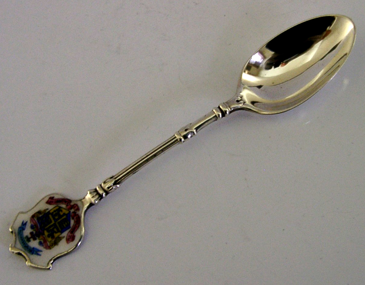 ENGLISH STERLING SILVER ENAMEL BOURNEMOUTH SOUVENIR SPOON 1904 ANTIQUE