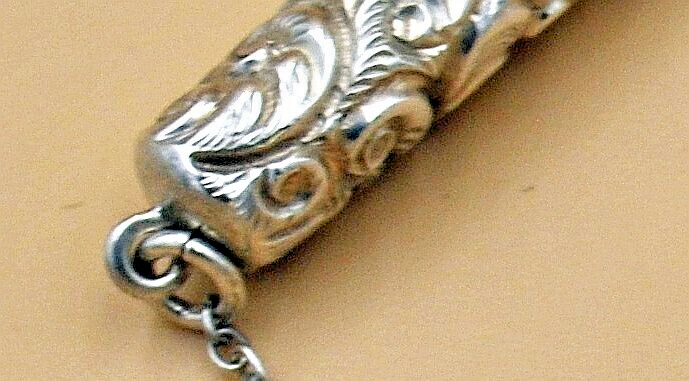 Victorian PATTERNED STERLING SILVER PENCIL HOLDER w/Pin Chain