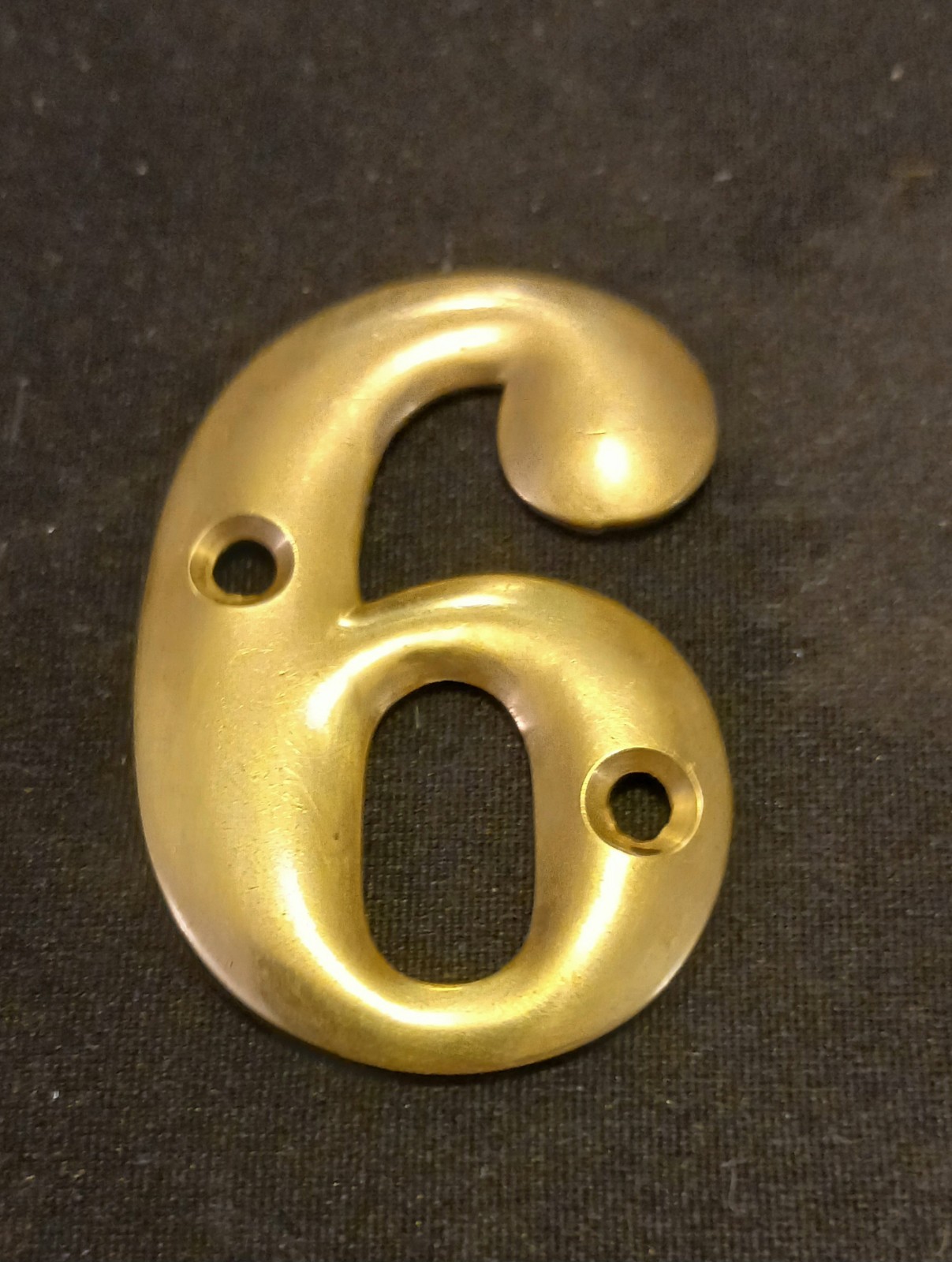 Vintage Brass Door Numbers ‘6’ Original c1930s. Salvaged. Many available. 5.2cm