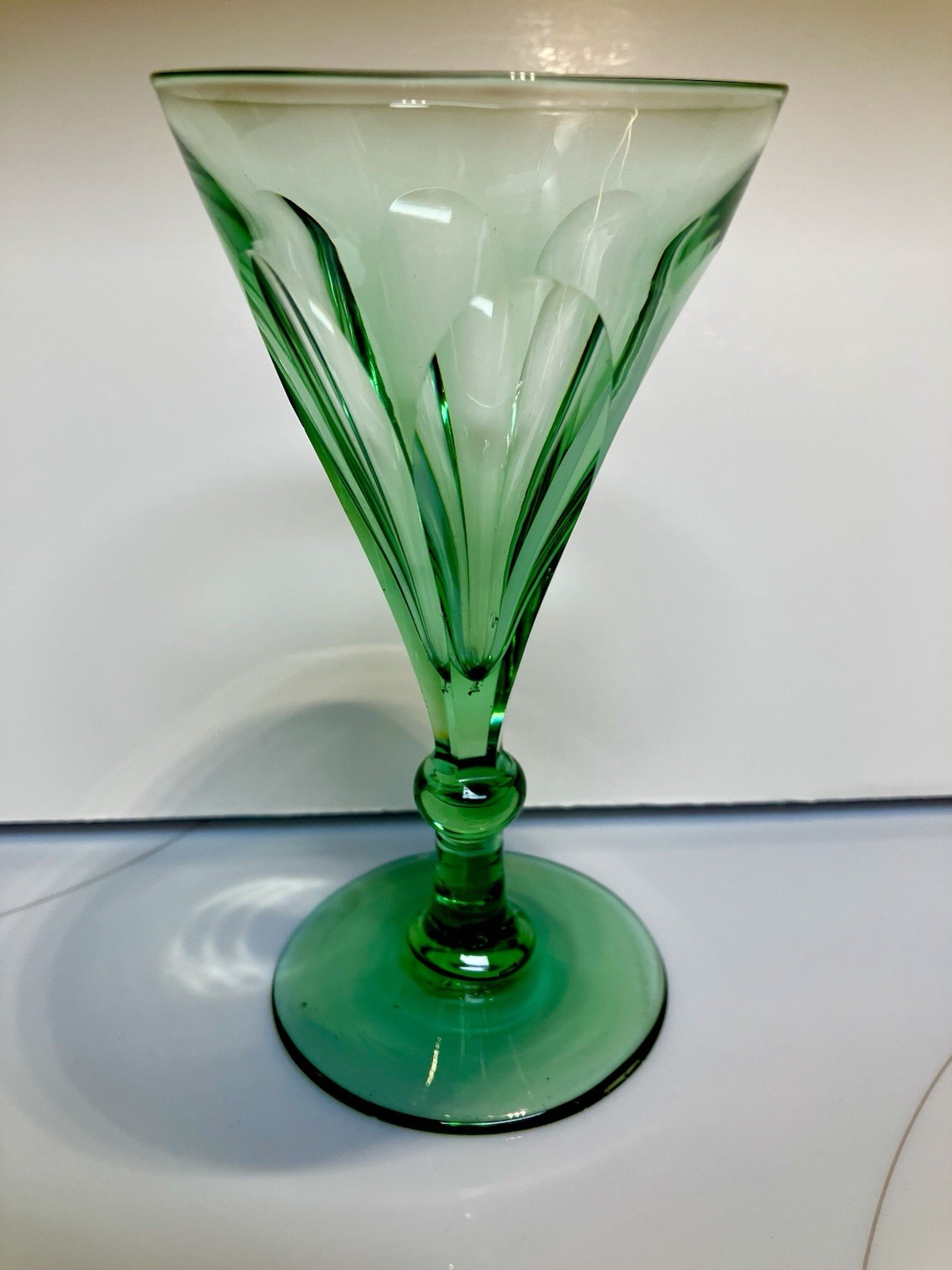 British Georgian Regency Blown Cut Flint Glass Green Wine c. 1830