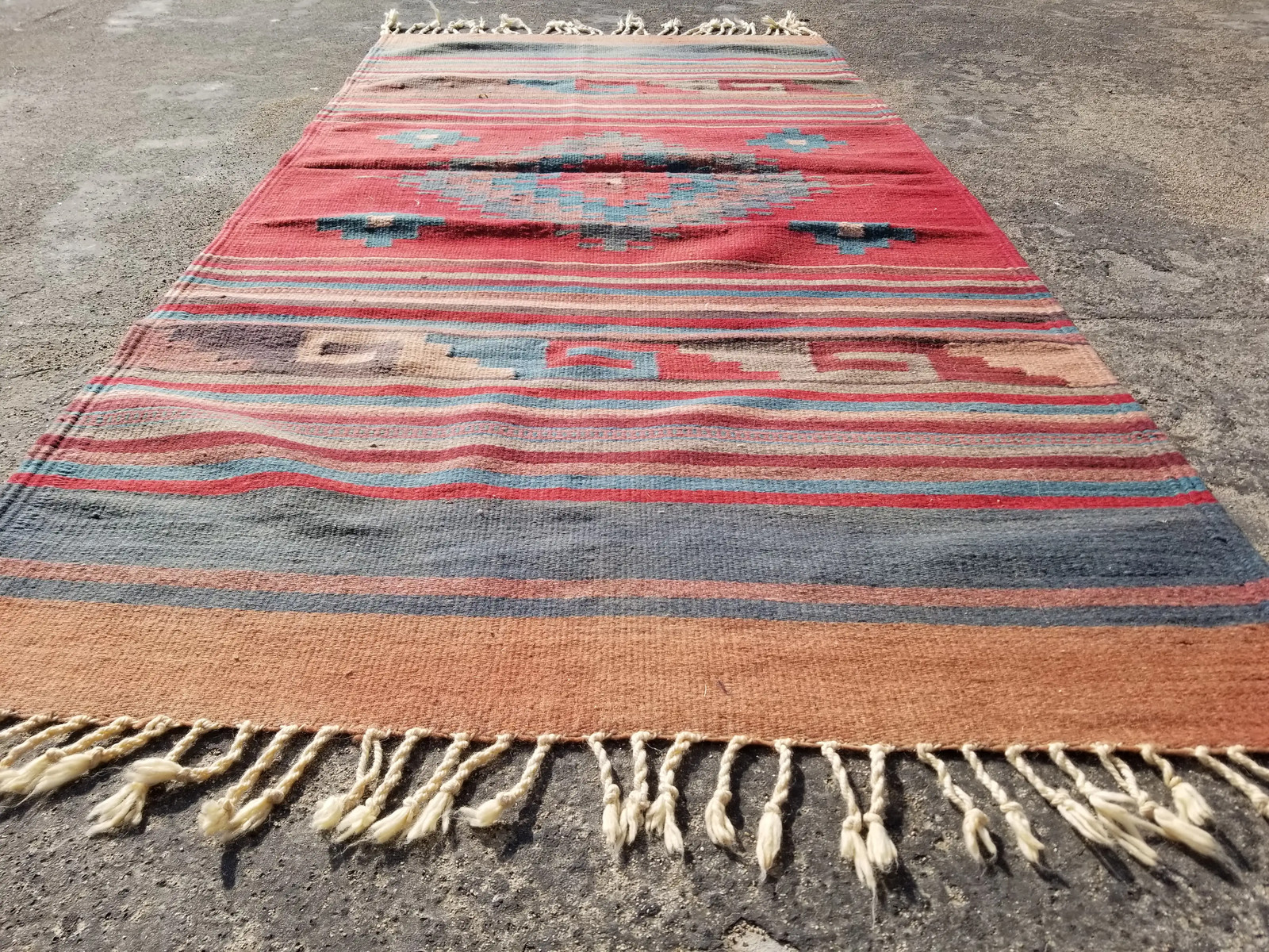 Vintage Traditional Handmade Mexican Wool Multicolor Rug 5.1×2.5 ft