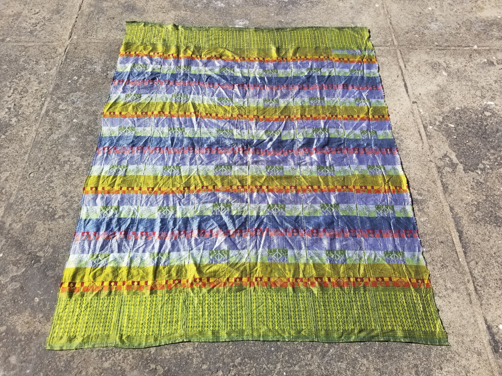 Vintage Multicolor Handwoven Kilim with Diamond & Checker Motifs 80×64 inches