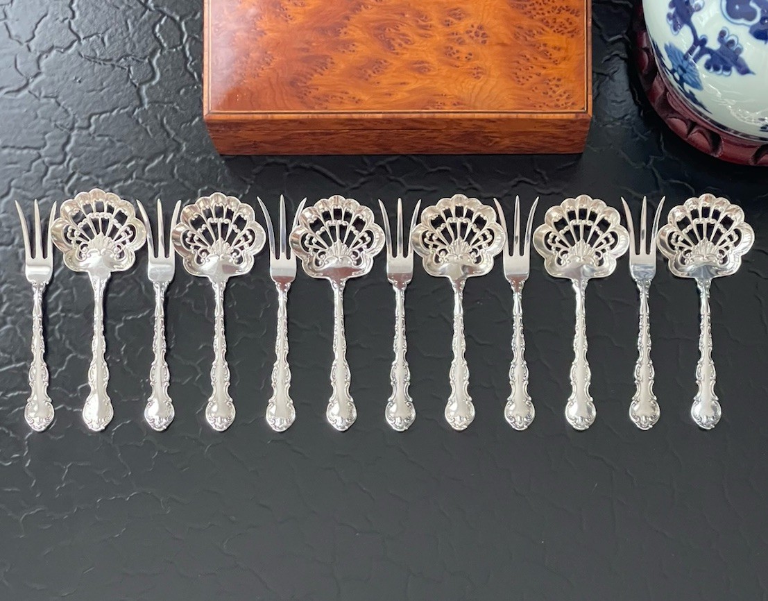 Set 12 Gorham Strasbourg Sterling Silver Bon Bon Spoon Lemon Fork American 4.4”