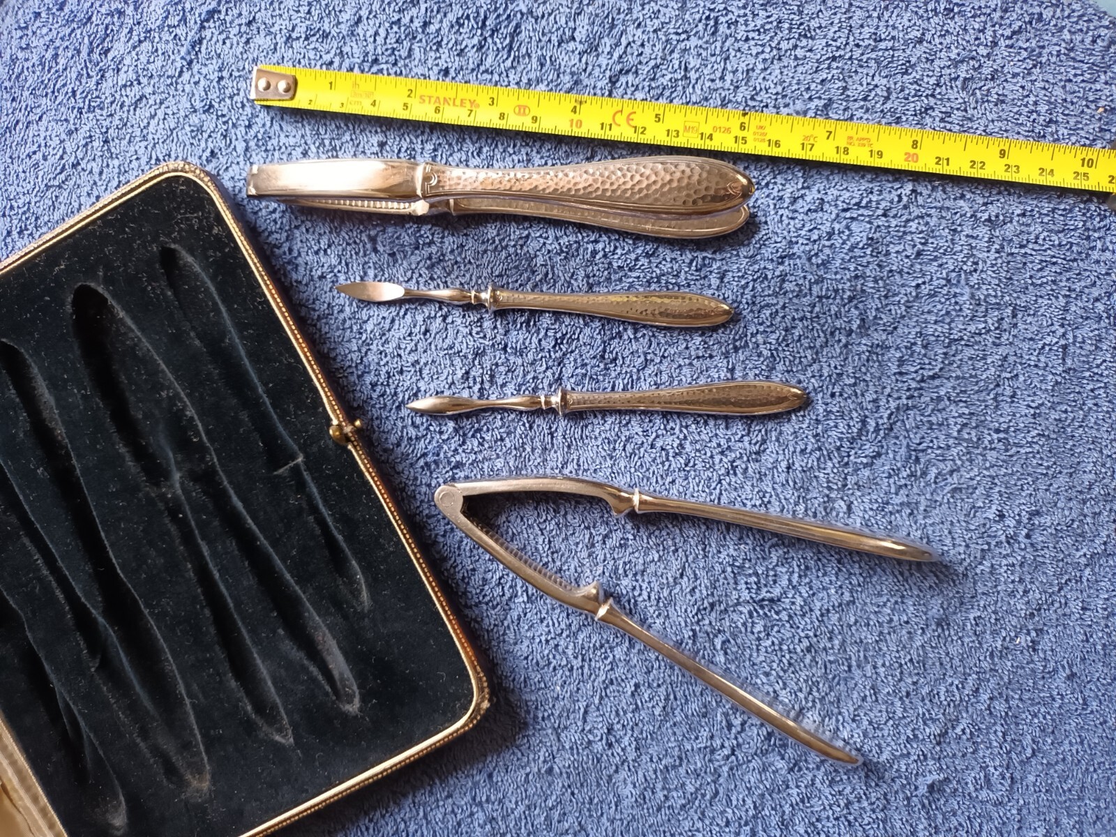 Antique Art Deco Hammered handles Nut Crackers and Picks Set (AT86)