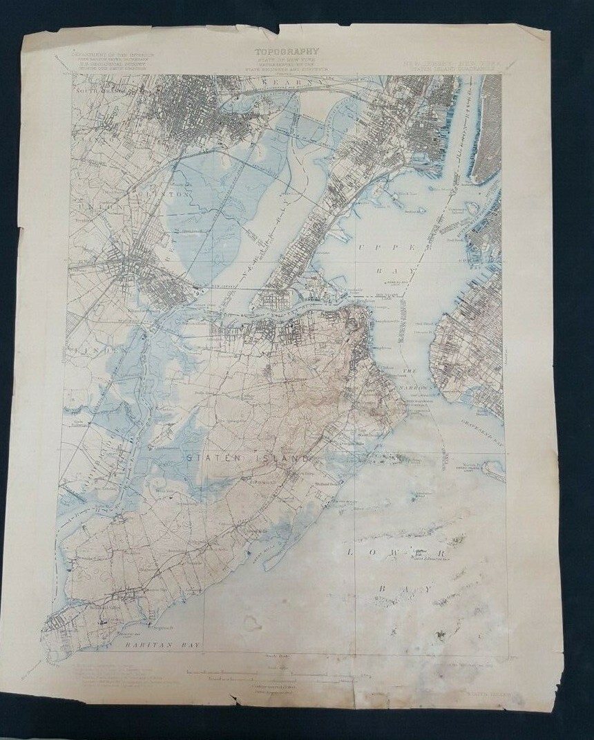 1888 U.S. Geological Survey Topography Map New York New Jersey Staten Island