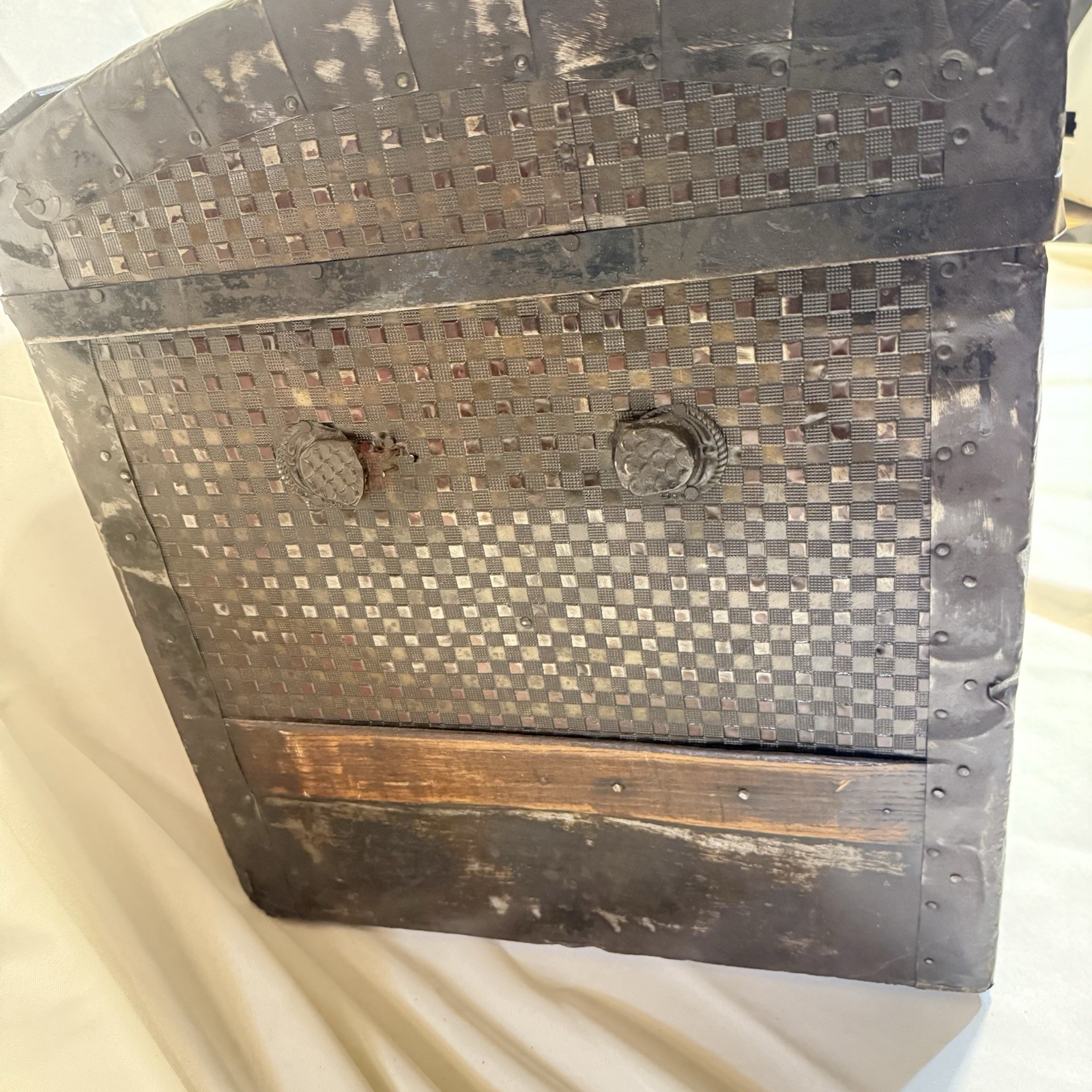 T.O.P. Antique Dome Top Steamer Trunk Tin Clad 1920s