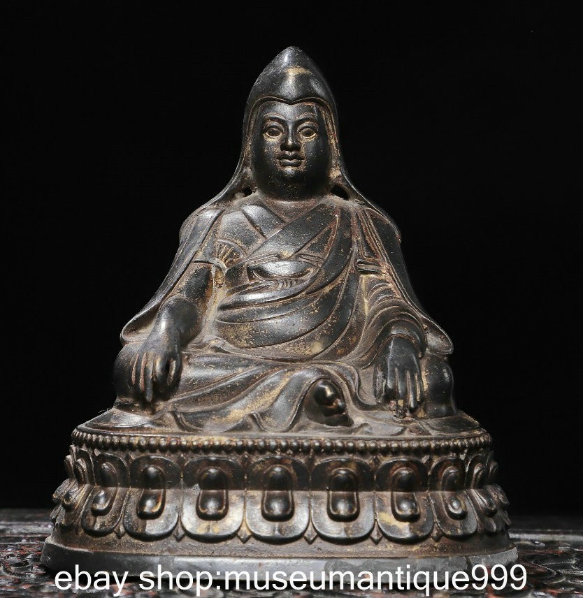 6″ Old Chinese Bronze Gilt Guru Je Tsongkhapa Master Buddha Statue Sculpture