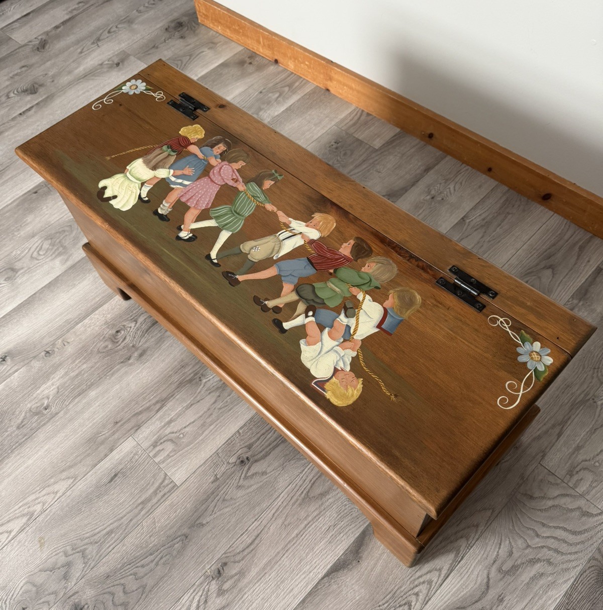 Vintage Hand Painted Folk Art Blanket Chest