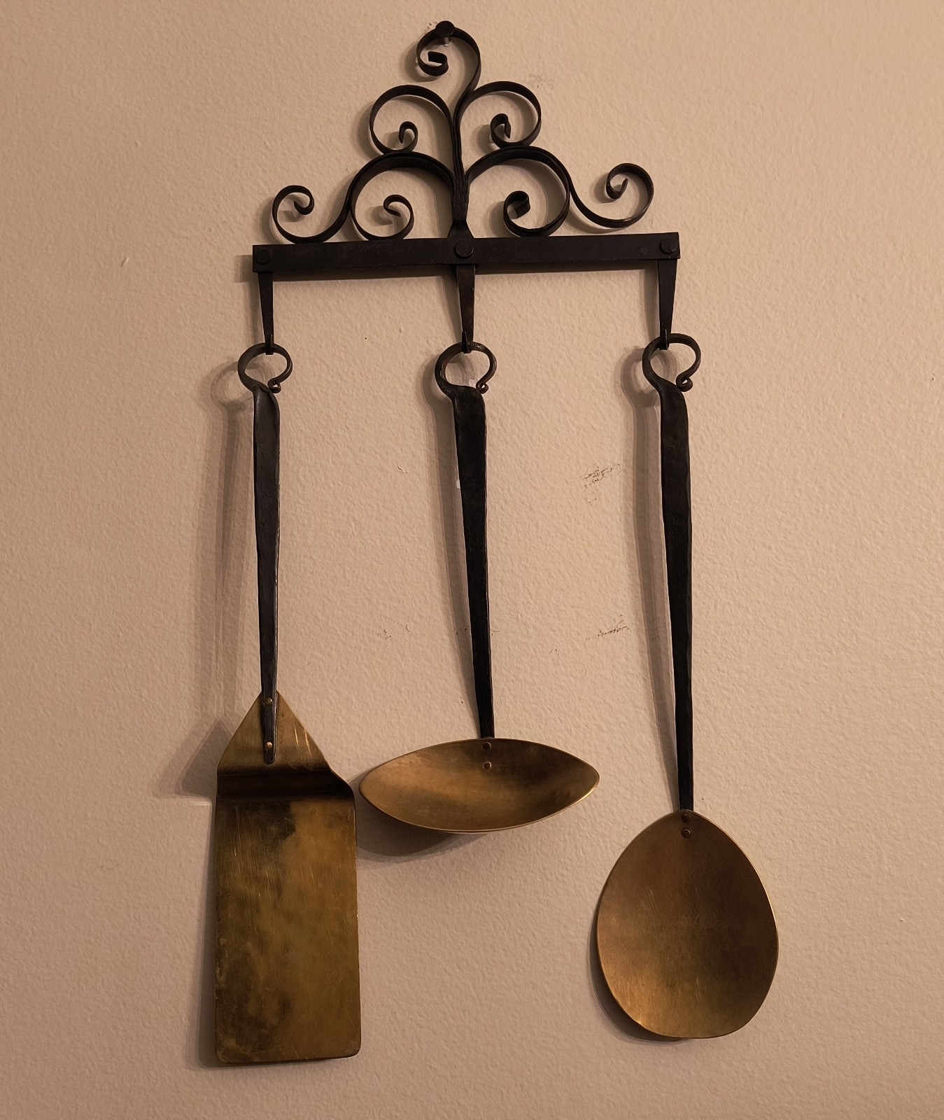 Antique Primitive Sm Hand Forged Utensil Rack 3 Iron Utensils JPS + 3 Skewers