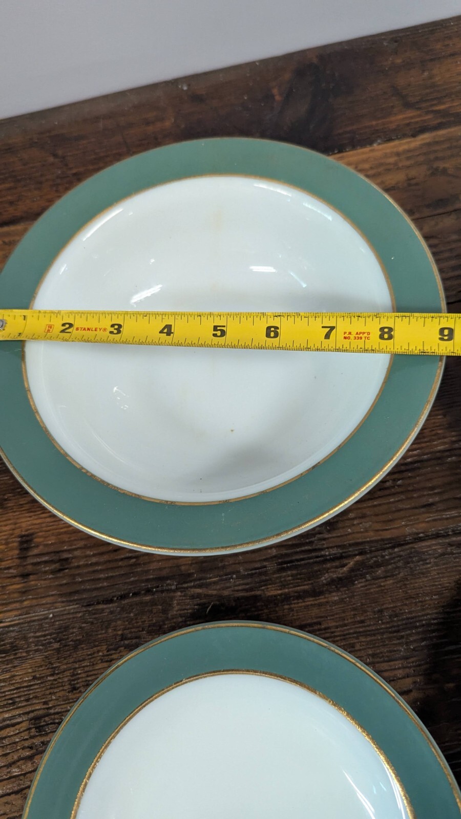 Vintage Pyrex 25 Piece Dinnerware Set Dark Green Rim with Gold Rings