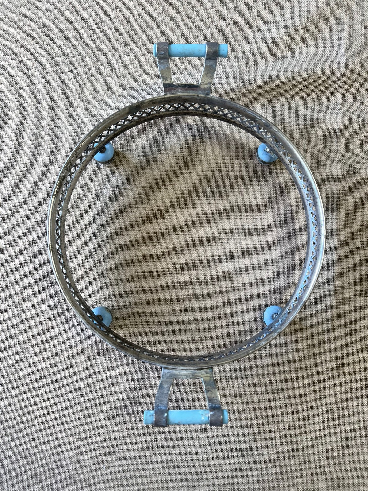 Vintage Australian silverplate serving collar with blue fittings – 20.5 cm