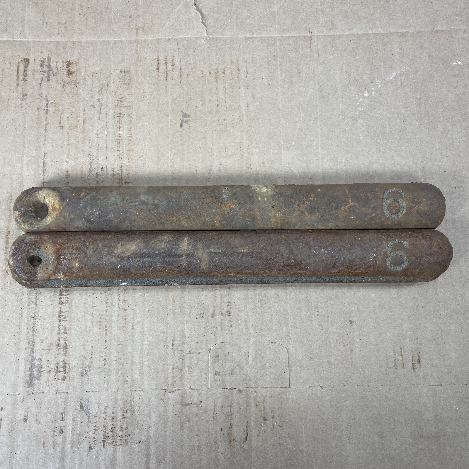 Lot 2 Cast Iron 6 lb Window Sash Weights Fishing Anchors 14″ long Vintage