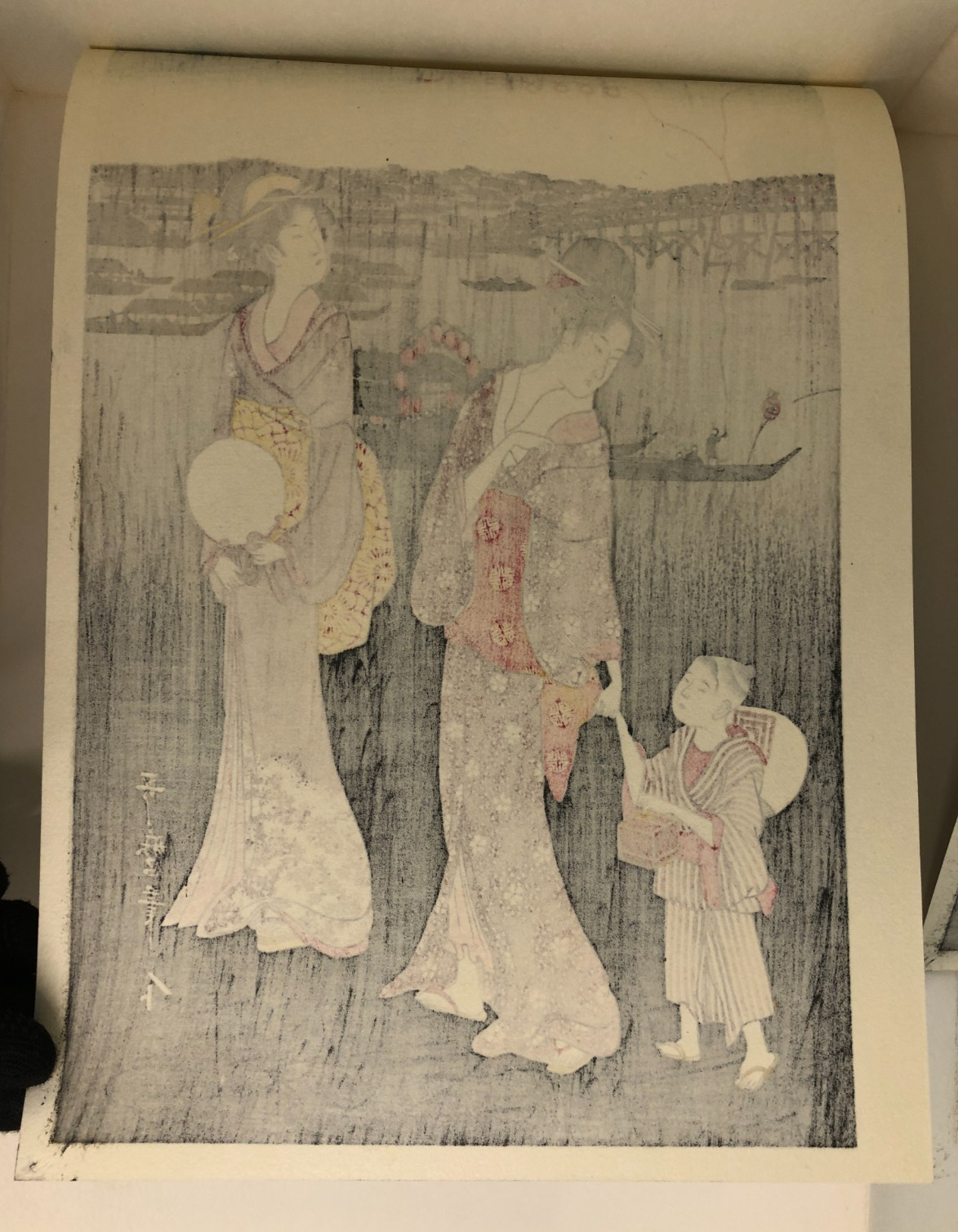 Utamaro Woodblock Reprint Triptych：Sumida River Coolness , Ukiyo-e, Beauty