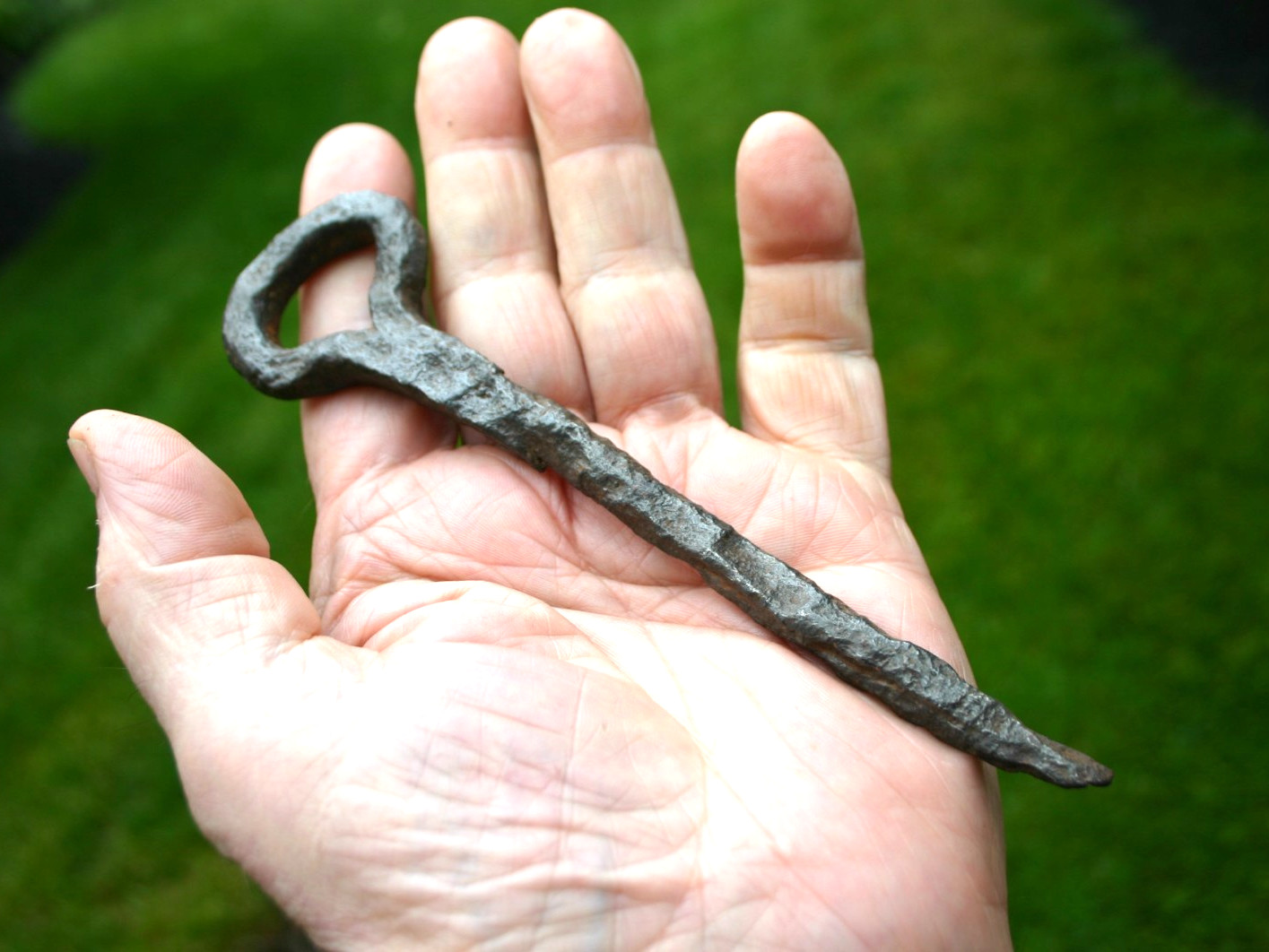 Very Old, Deep Heavy Weathered, Hand-Forged Drive-In Ring Loop Superb Decor Item
