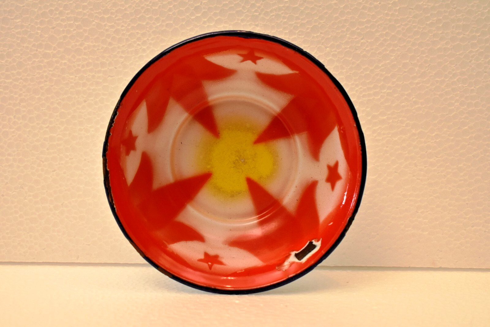 Vintage Enamel Small Dish Shallow Bowl Rustic Farmhouse Decor Metal 4.5in “R3B35