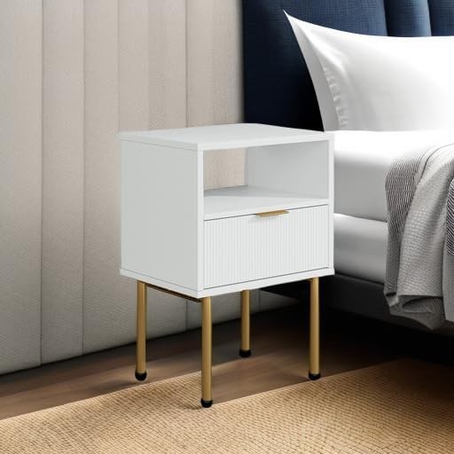 Versatile Nightstand with Storage Drawer – Gold Frame Small Modern Side Table