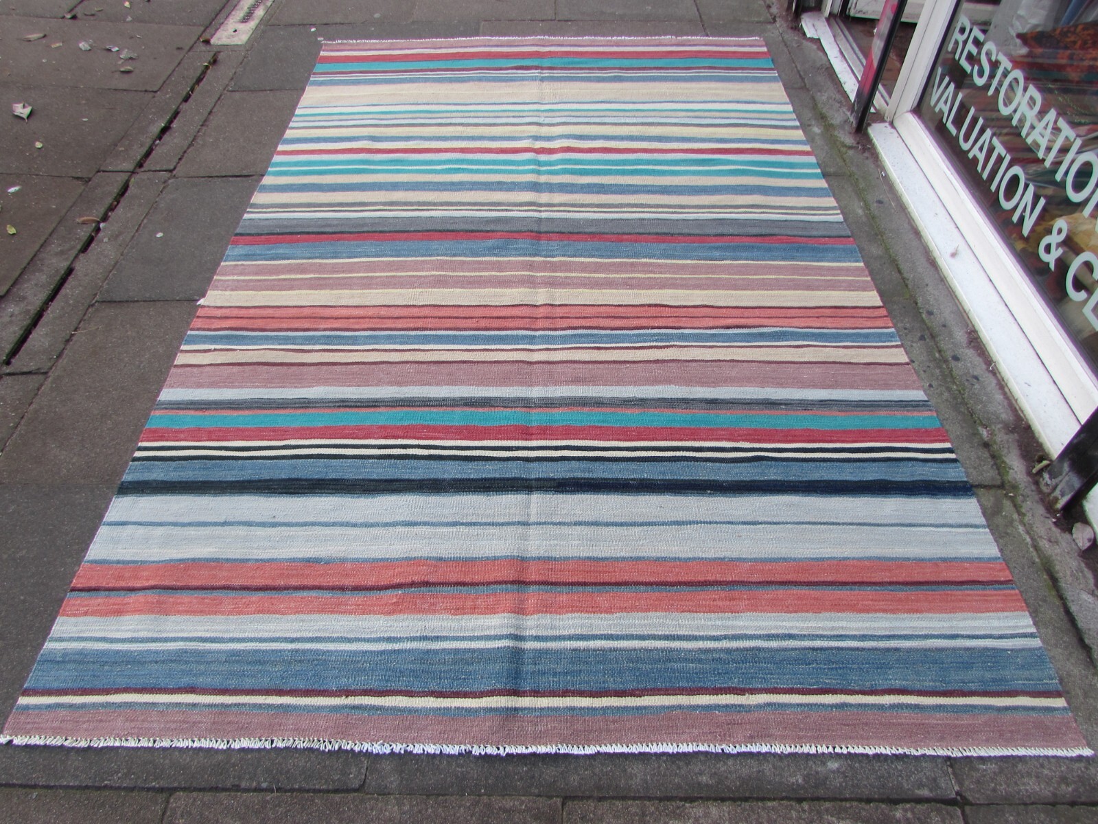 Vintage Kilim Traditional Hand Made Oriental Green Wool Large Kilim 274x174cm
