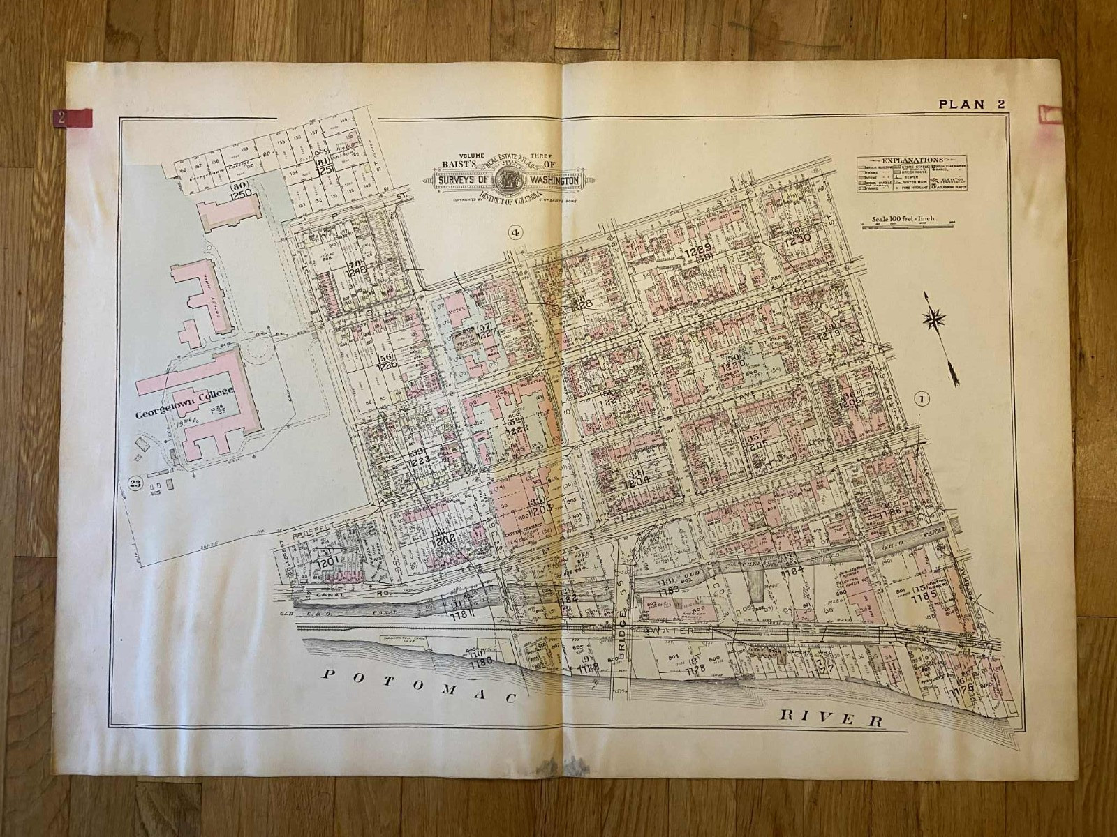 Detailed large plat map. Georgetown Neighborhood (PLAN 2) Washington D.C. 1945