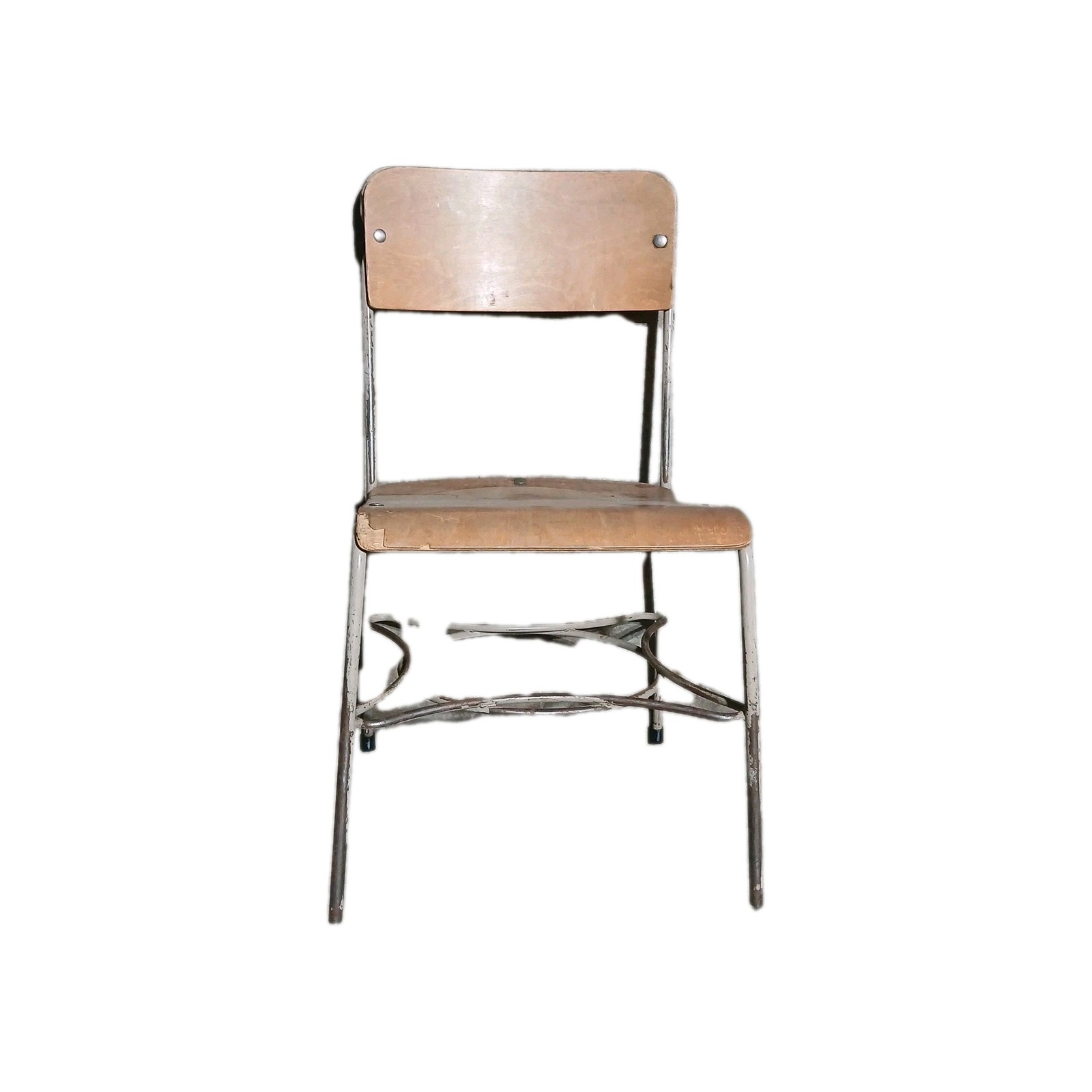Vintage children’s schoolhouse wooden metal wire chair 25 Inches Tall