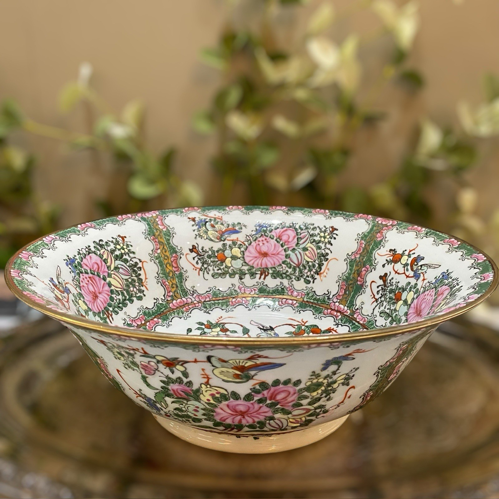 Antique Large Rose Medallion Center Piece Bowl Famille 13” Dia Canton Porcelain