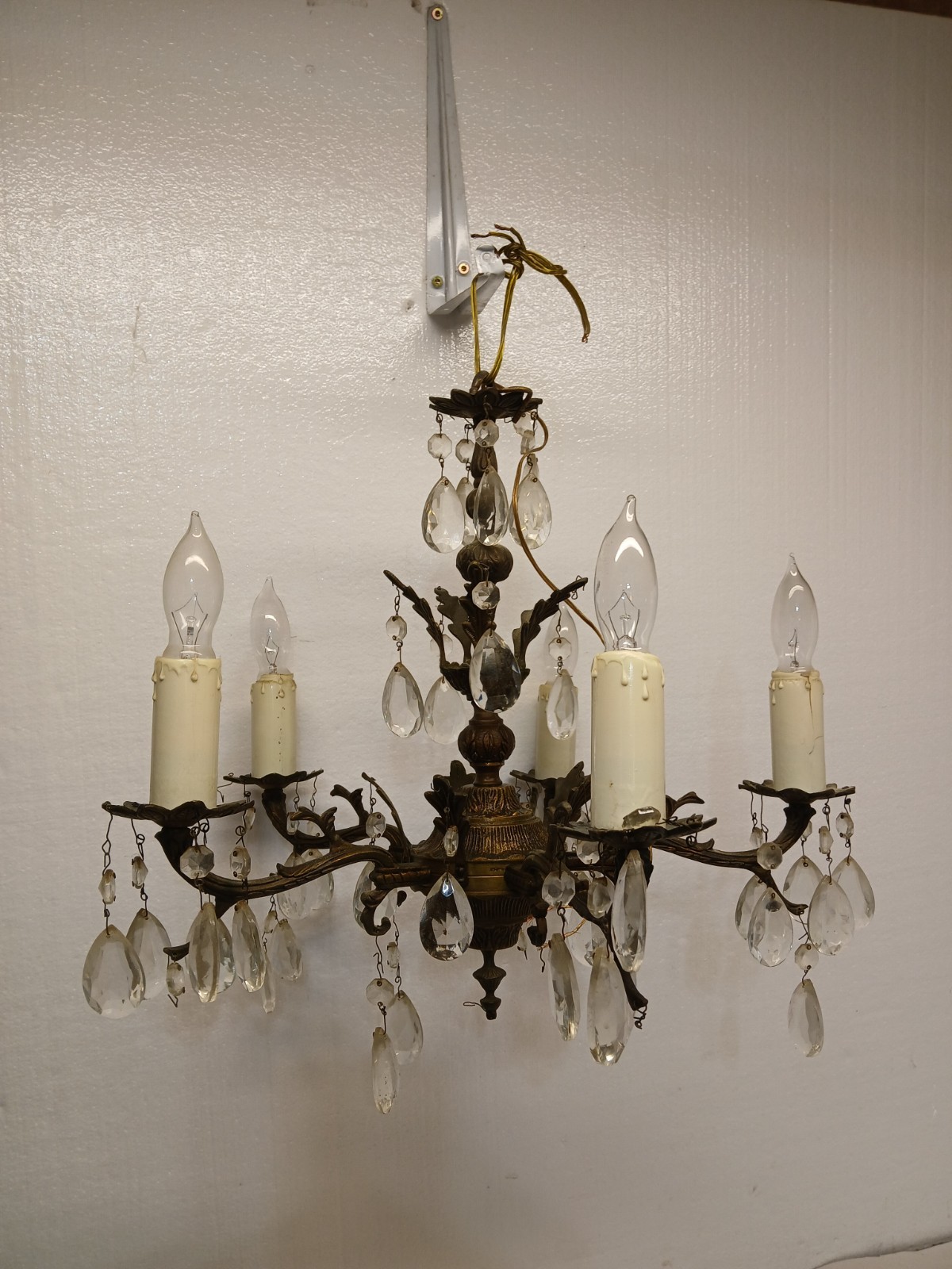 Vtg 5 Arm Chandelier Candelabra Ceiling Light Fixture Deco Art Nouveau Floral