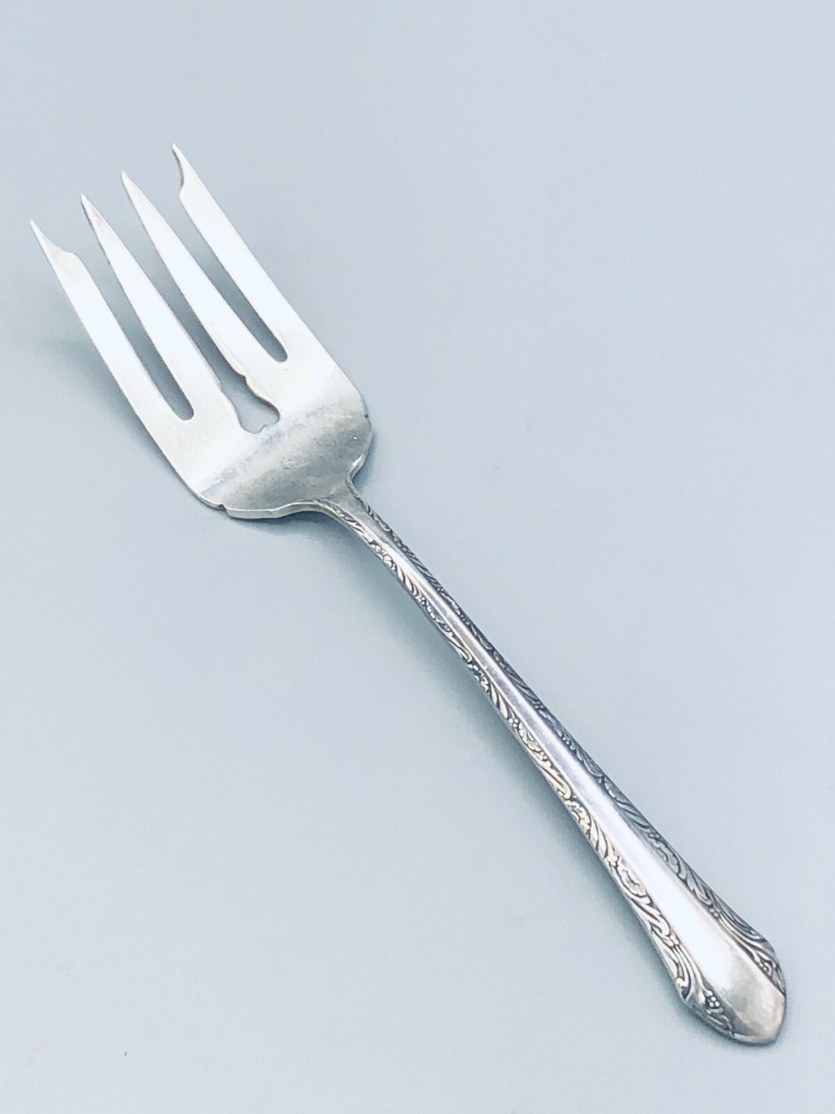 Chased Romantique by Alvin Sterling Silver small Meat Fork 7 1/8″